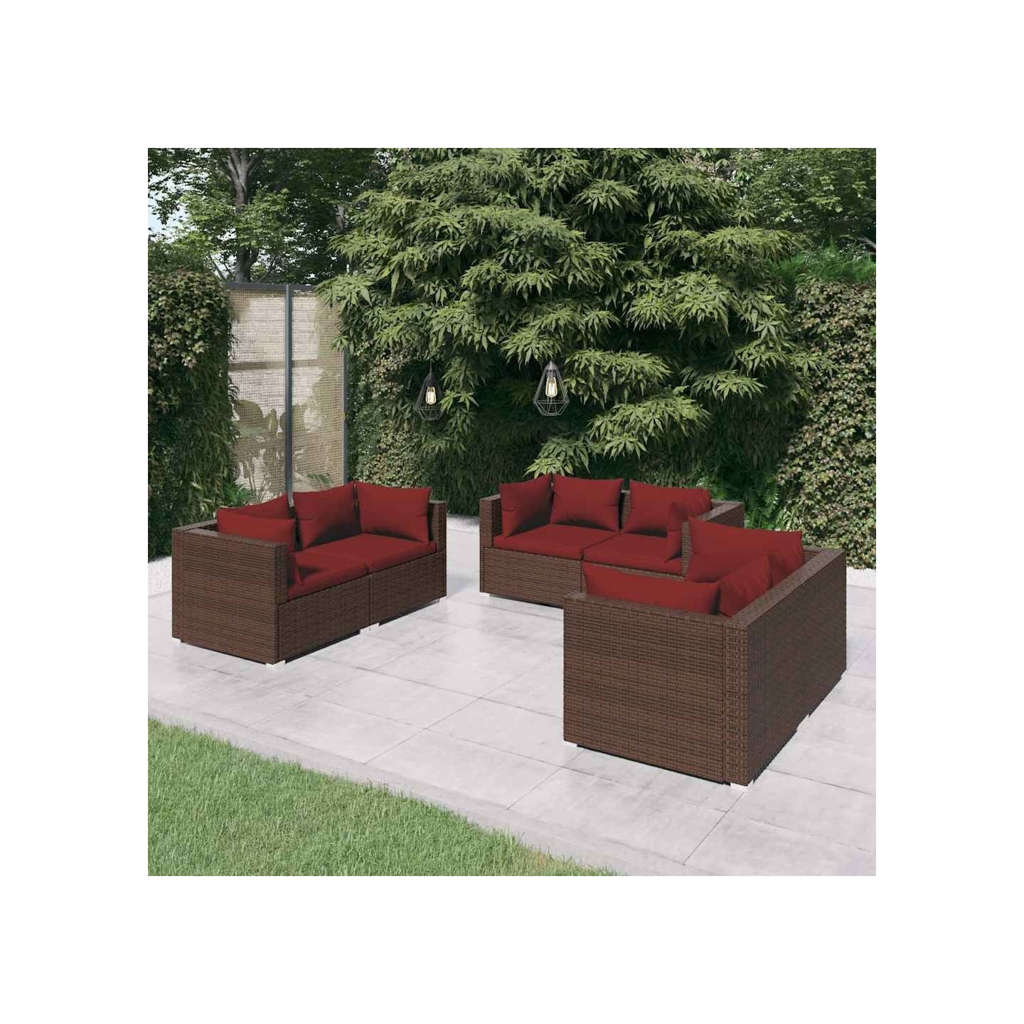 Salon de jardin 6 pcs avec coussins Résine tressée Marron