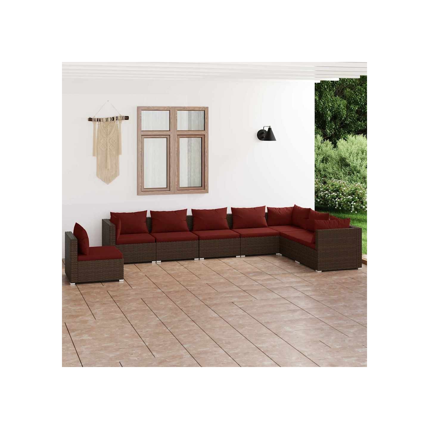 Salon de jardin 8 pcs avec coussins résine tressée marron
