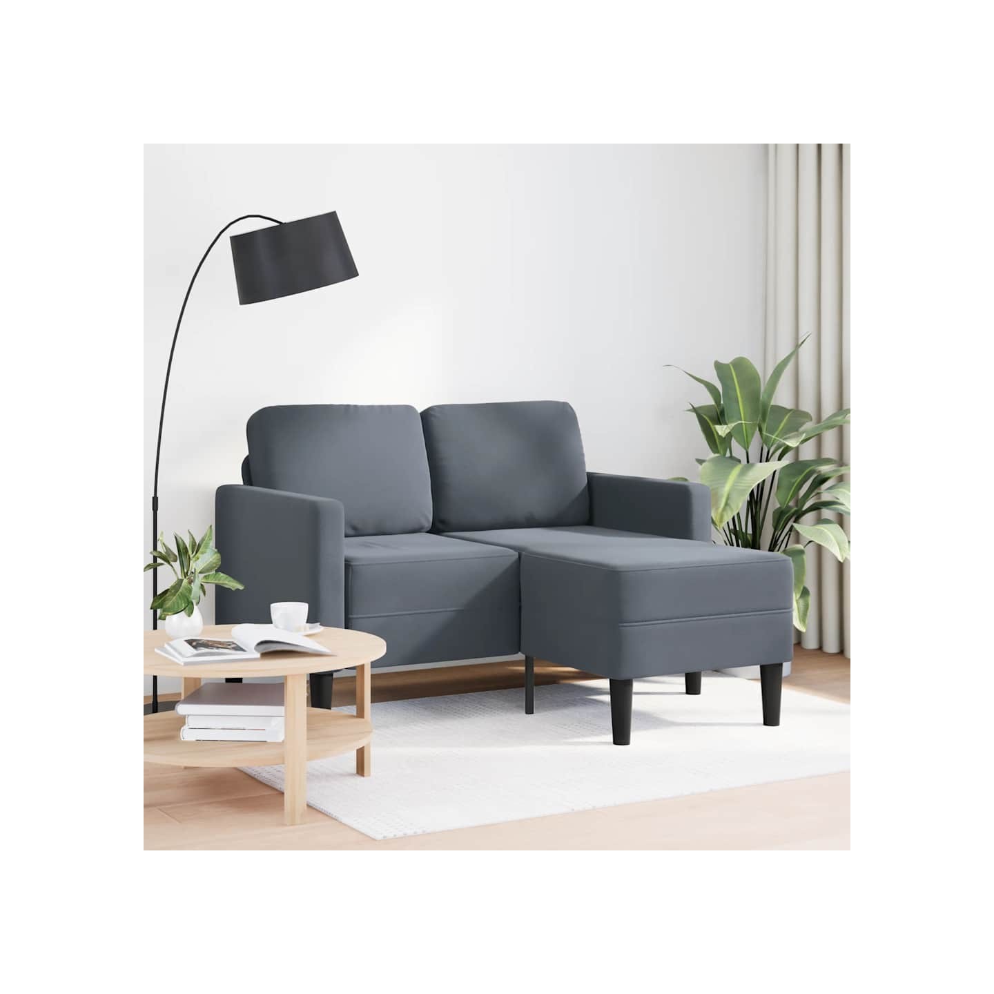 Canapé 2 places avec méridienne en L gris foncé 125 cm velours