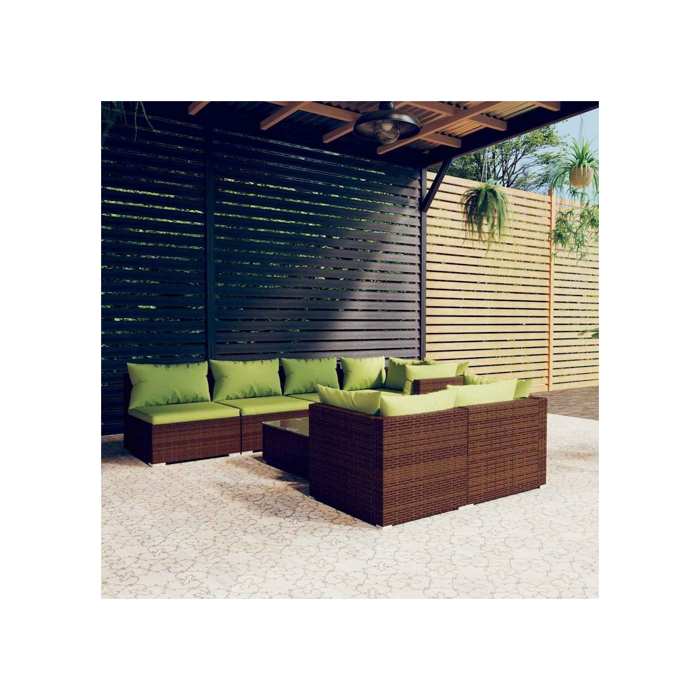 Salon de jardin avec coussins 8 pcs marron résine tressée