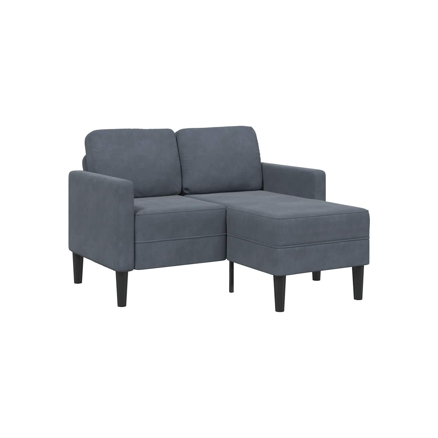 Canapé 2 places avec méridienne en L gris foncé 125 cm velours