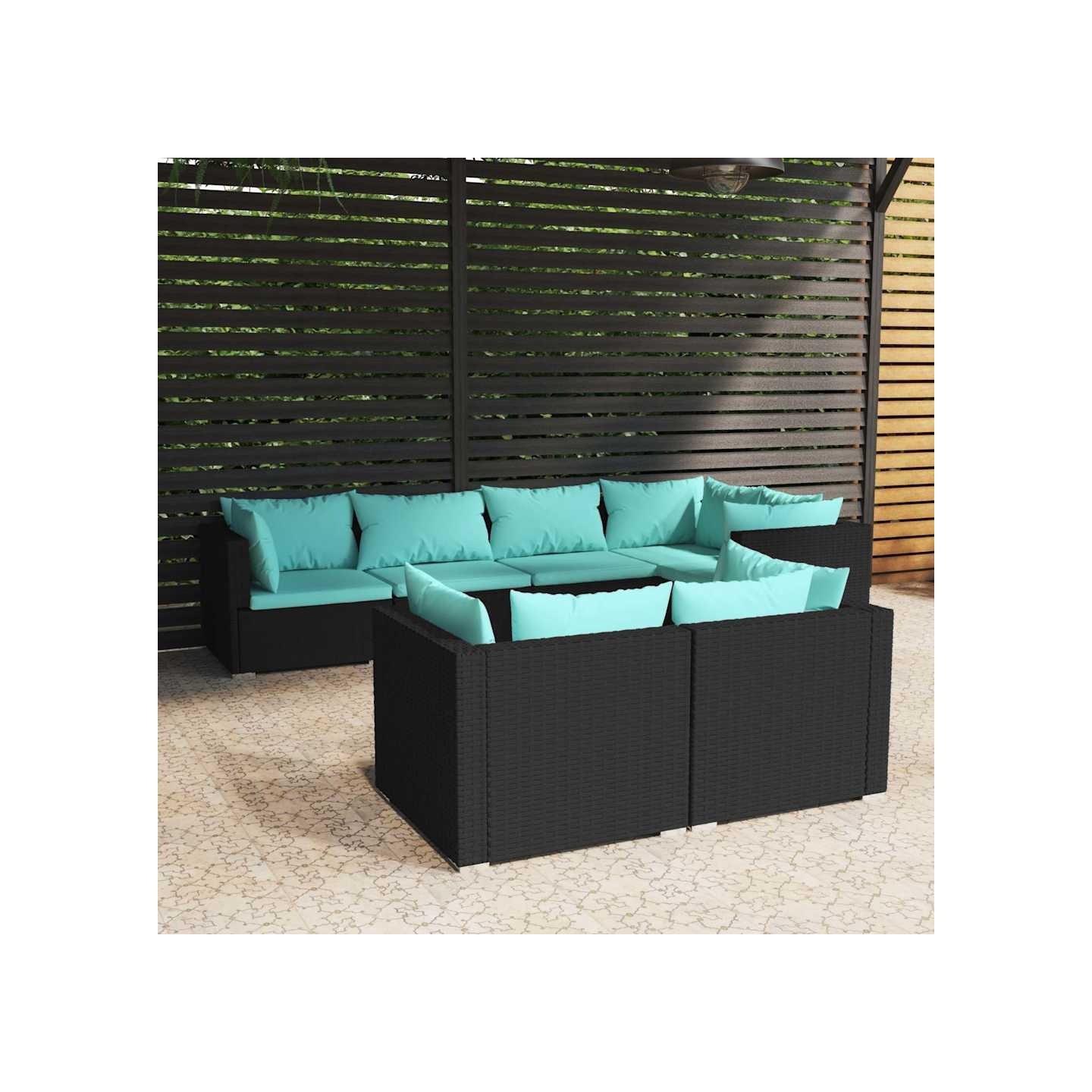 Salon de jardin 7 pcs avec coussins Noir Résine tressée