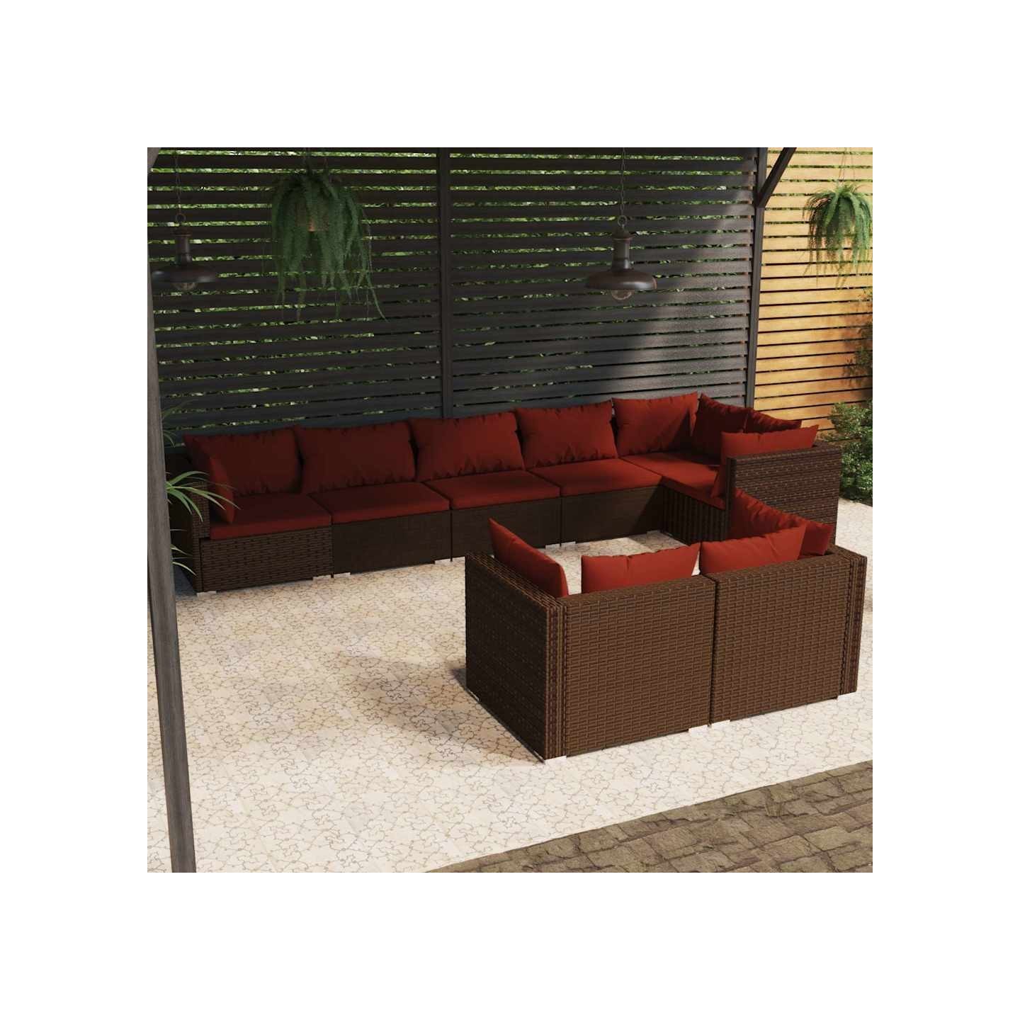 Salon de jardin avec coussins 8 pcs marron résine tressée
