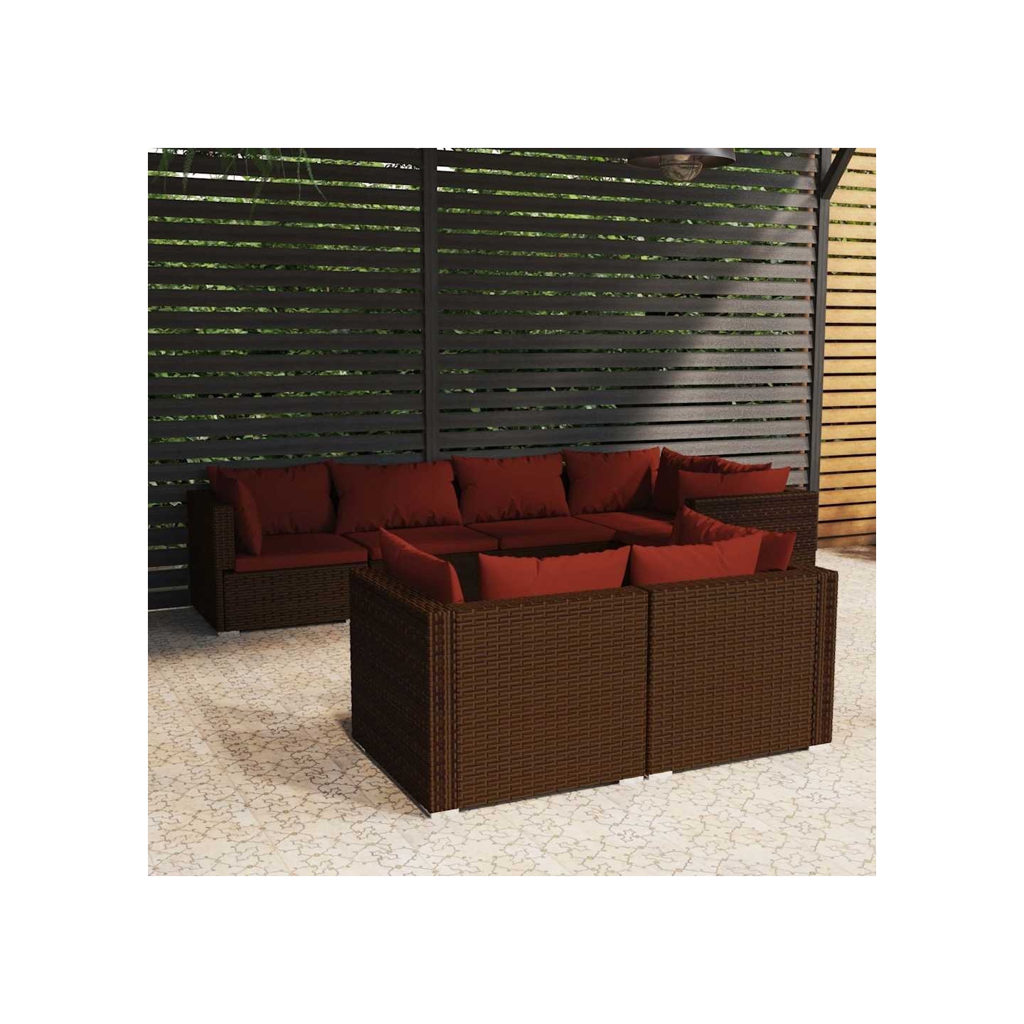 Salon de jardin avec coussins 7 pcs marron résine tressée