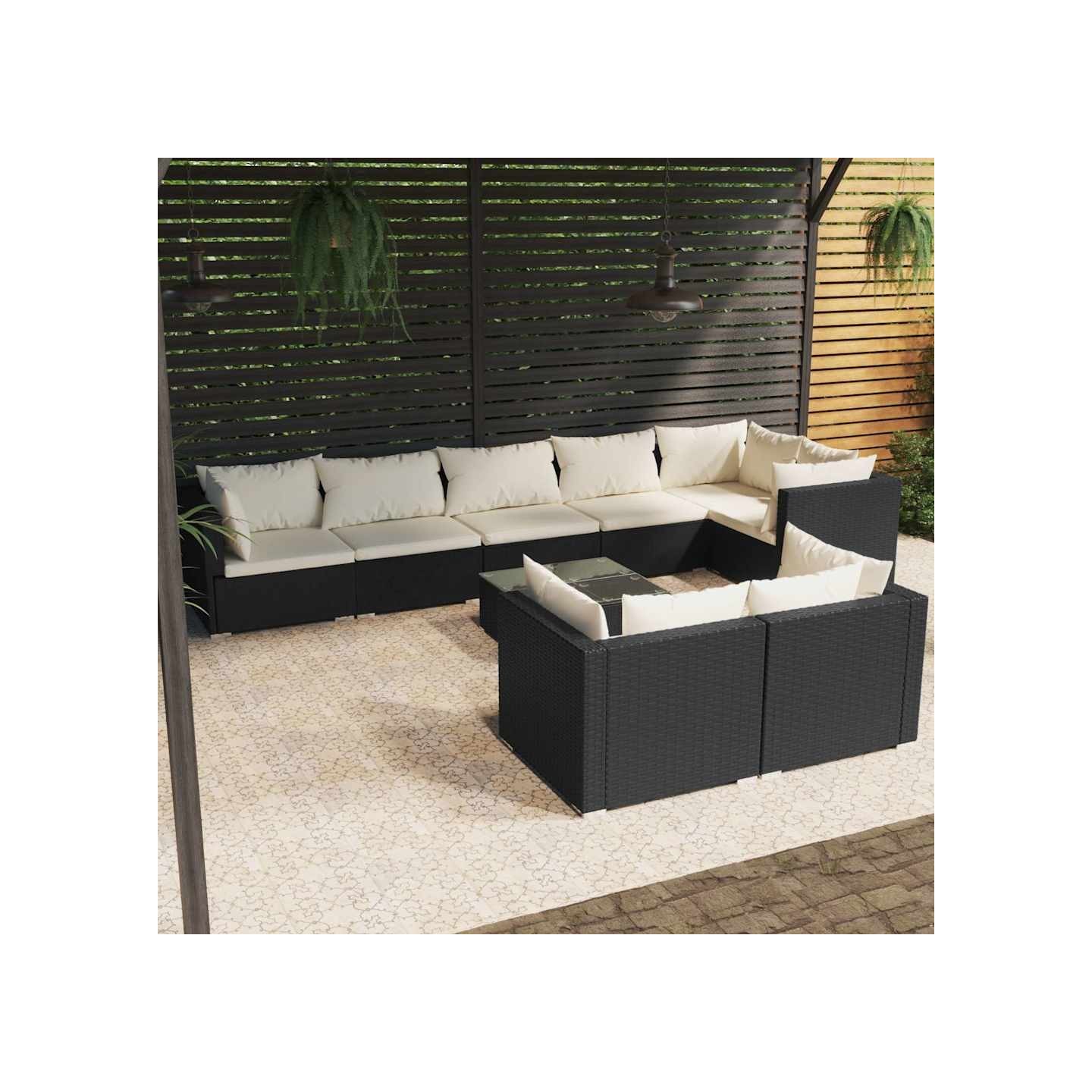 Salon de jardin 9 pcs avec coussins Noir Résine tressée