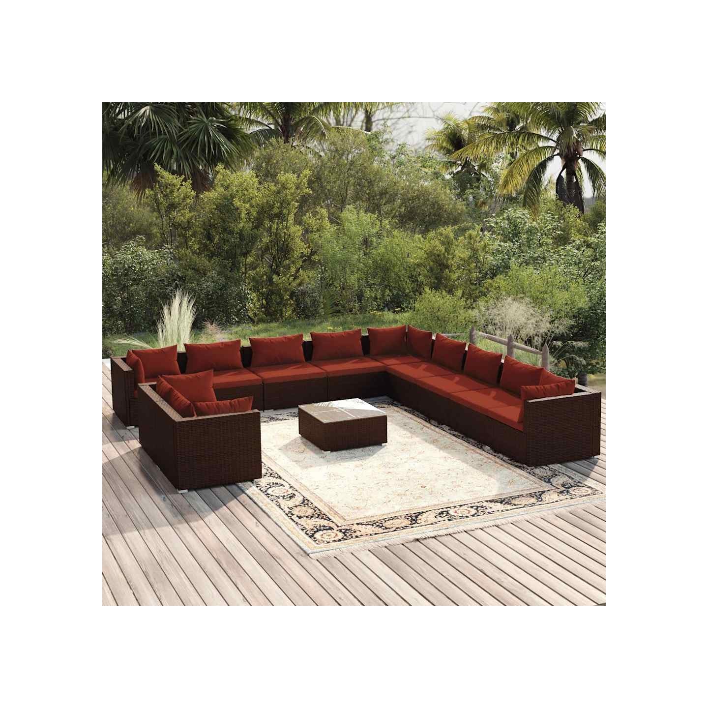 Salon de jardin 12 pcs avec coussins Marron Résine tressée