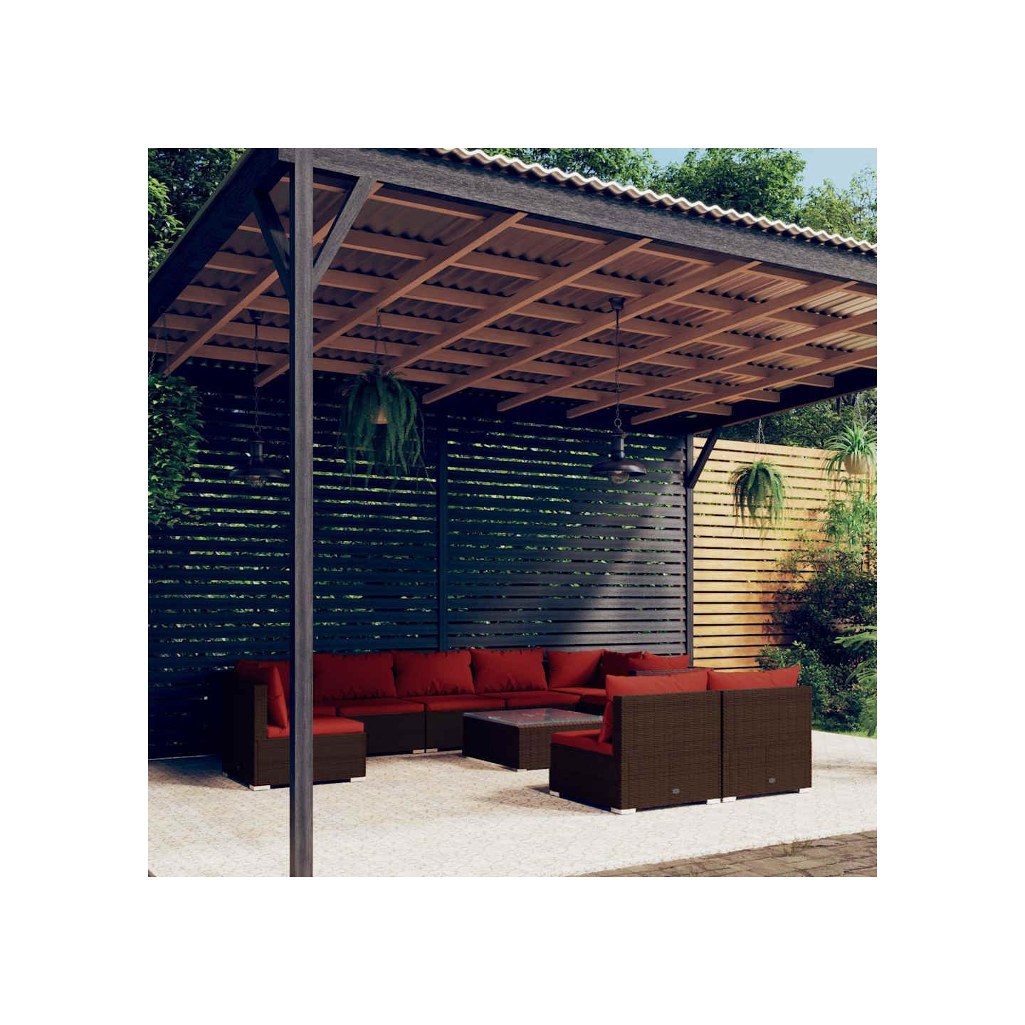 Salon de jardin 10 pcs avec coussins Résine tressée Marron