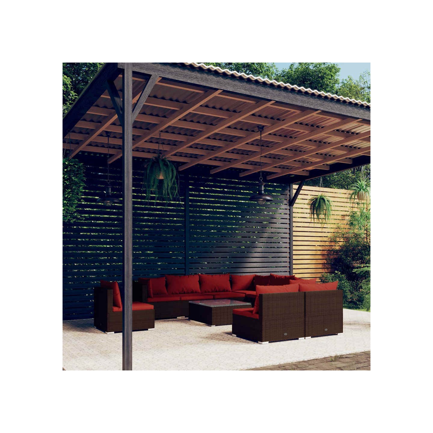 Salon de jardin 10 pcs avec coussins Résine tressée Marron