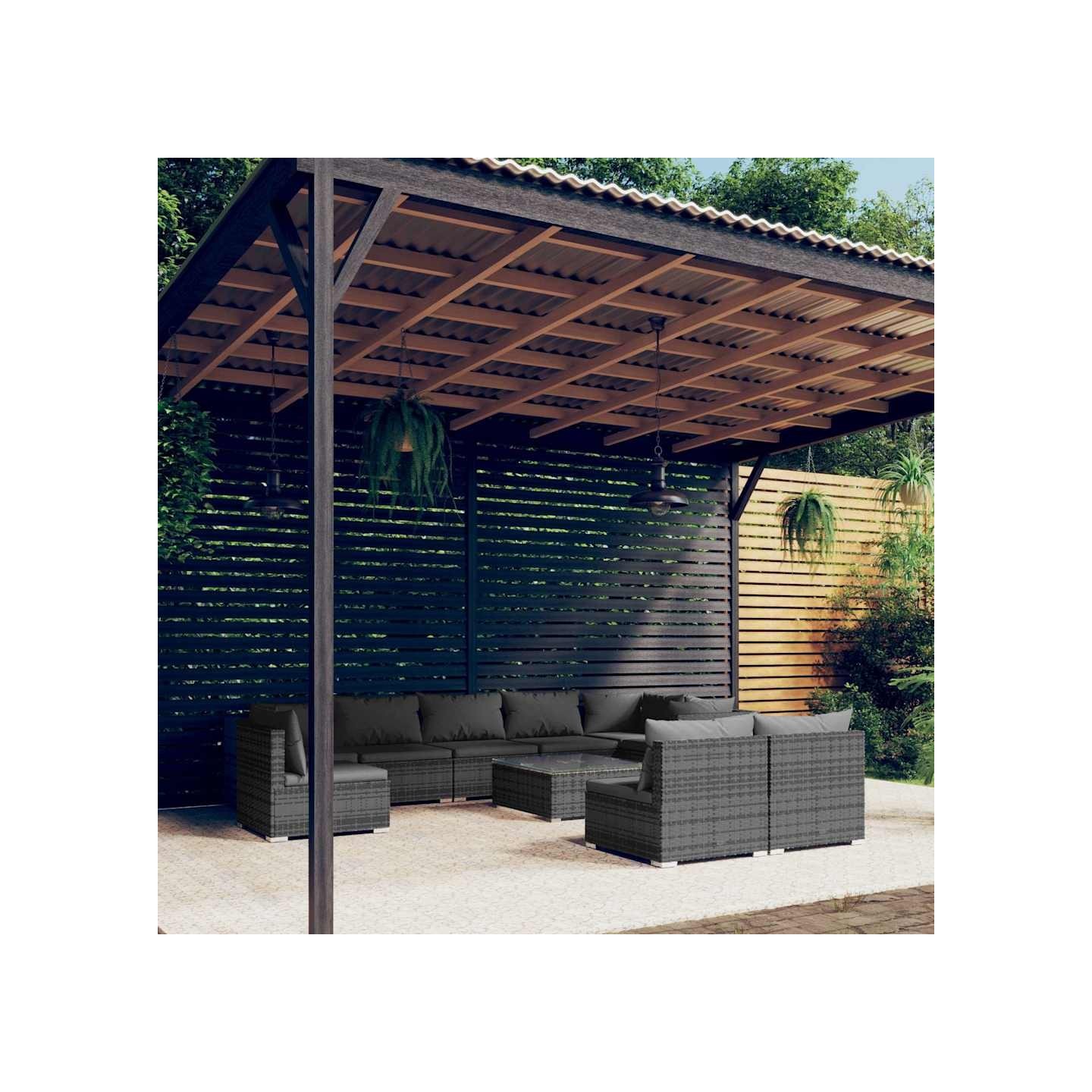 Salon de jardin 10 pcs avec coussins Résine tressée Gris