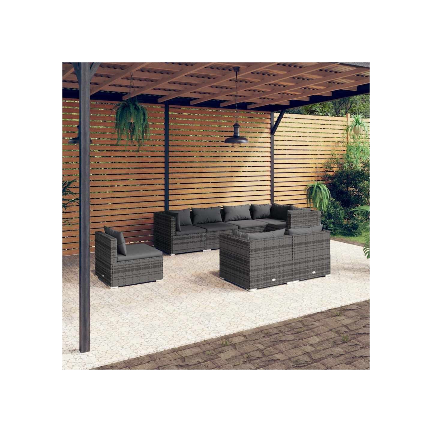 Salon de jardin 8 pcs avec coussins Résine tressée Gris