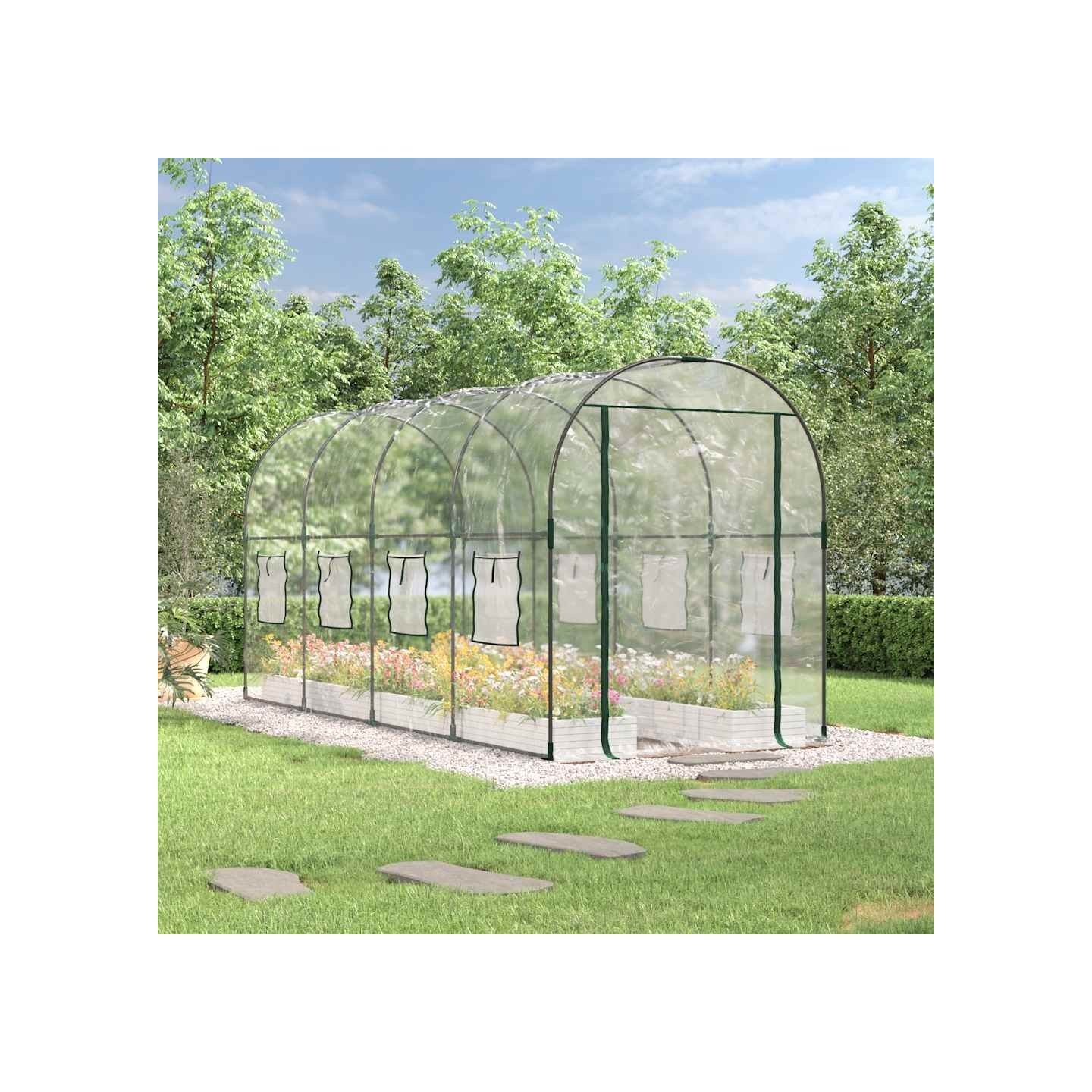 Serre Transparent 160x400x190 cm PVC et acier enduit de poudre