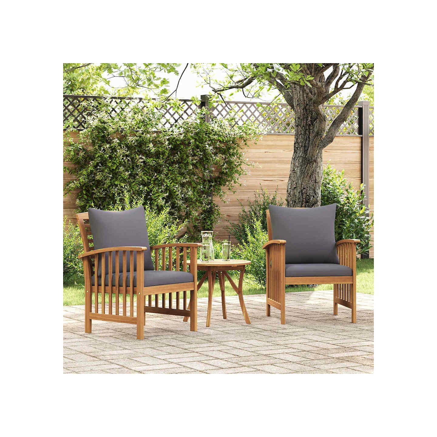 Chaises de jardin avec coussins lot de 2 Bois d'acacia massif