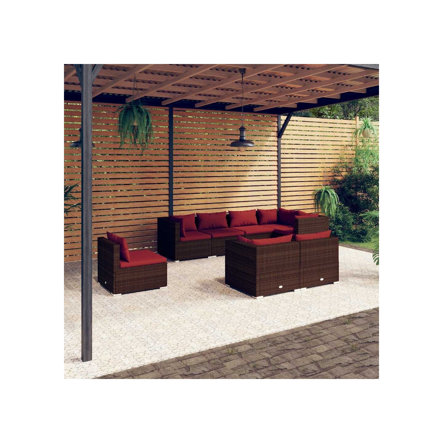 Salon de jardin 8 pcs avec coussins Résine tressée Marron