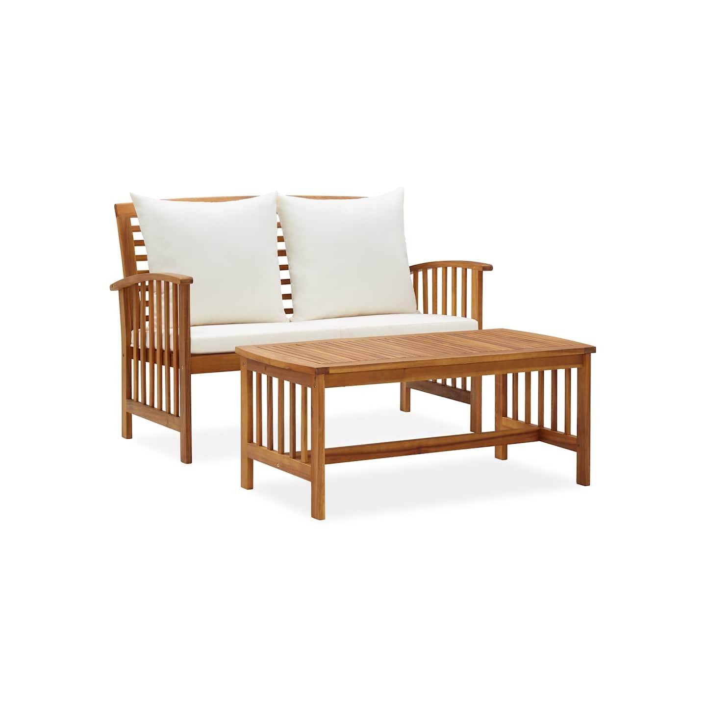 Salon de jardin 2 pcs avec coussins bois d'acacia solide