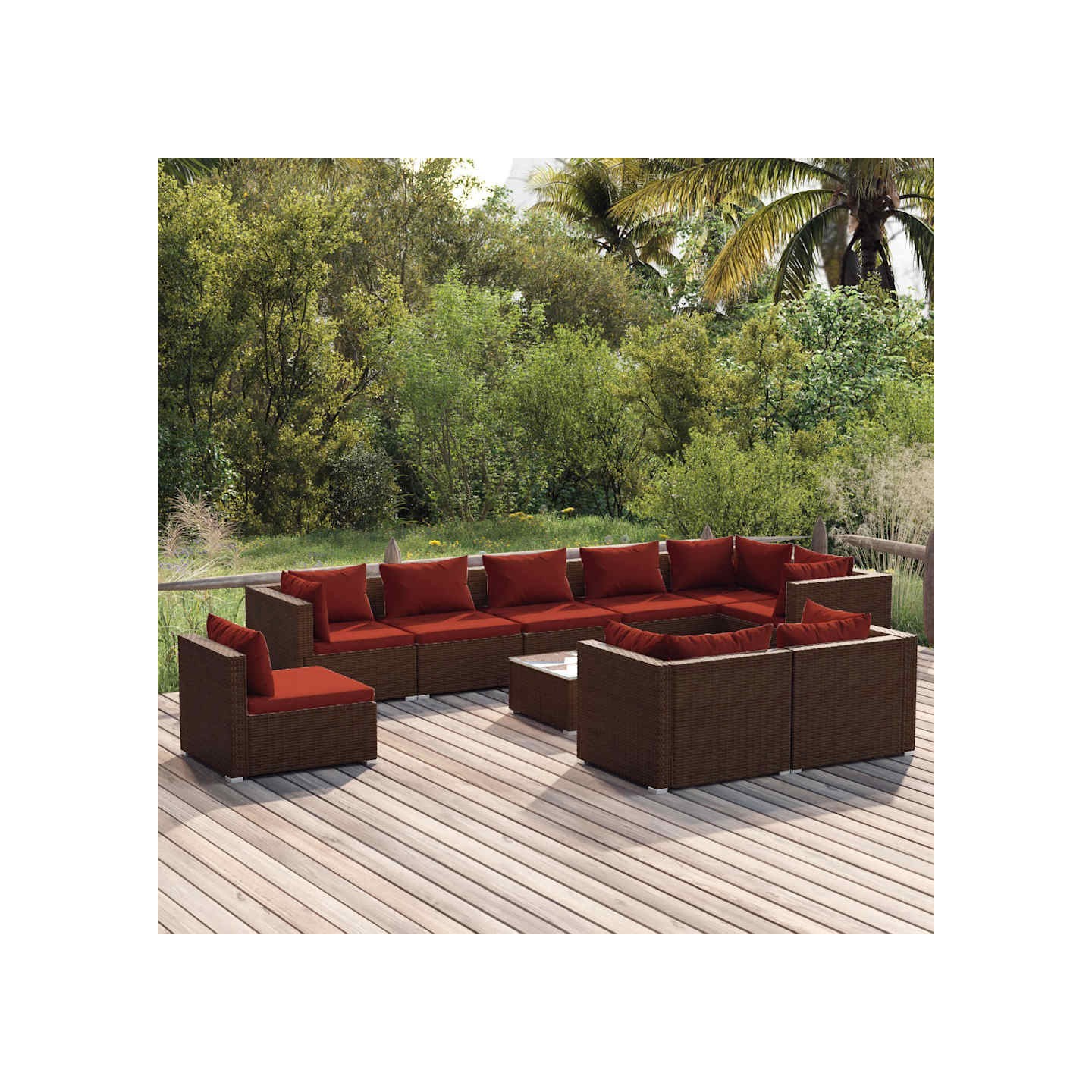 Salon de jardin 10 pcs avec coussins Résine tressée Marron