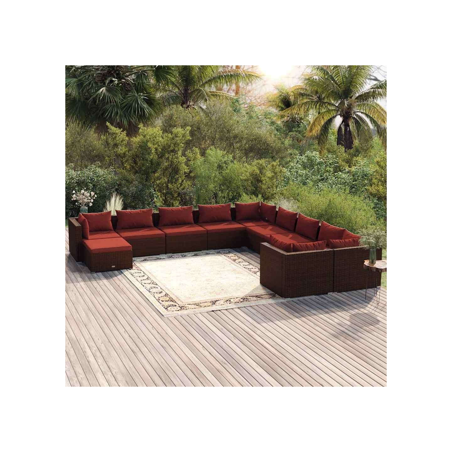 Salon de jardin 11 pcs avec coussins Résine tressée Marron