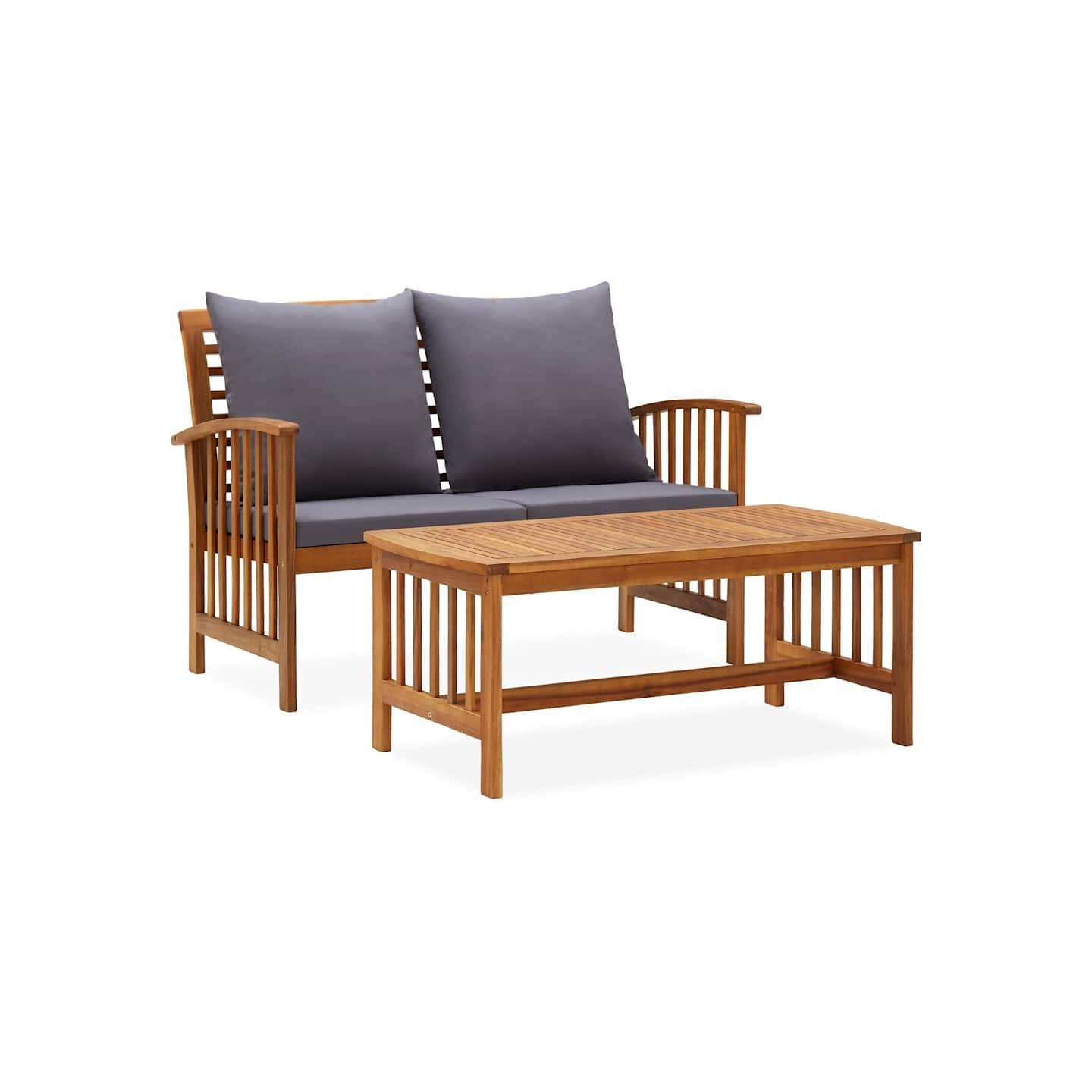 Salon de jardin 2 pcs avec coussins bois d'acacia solide