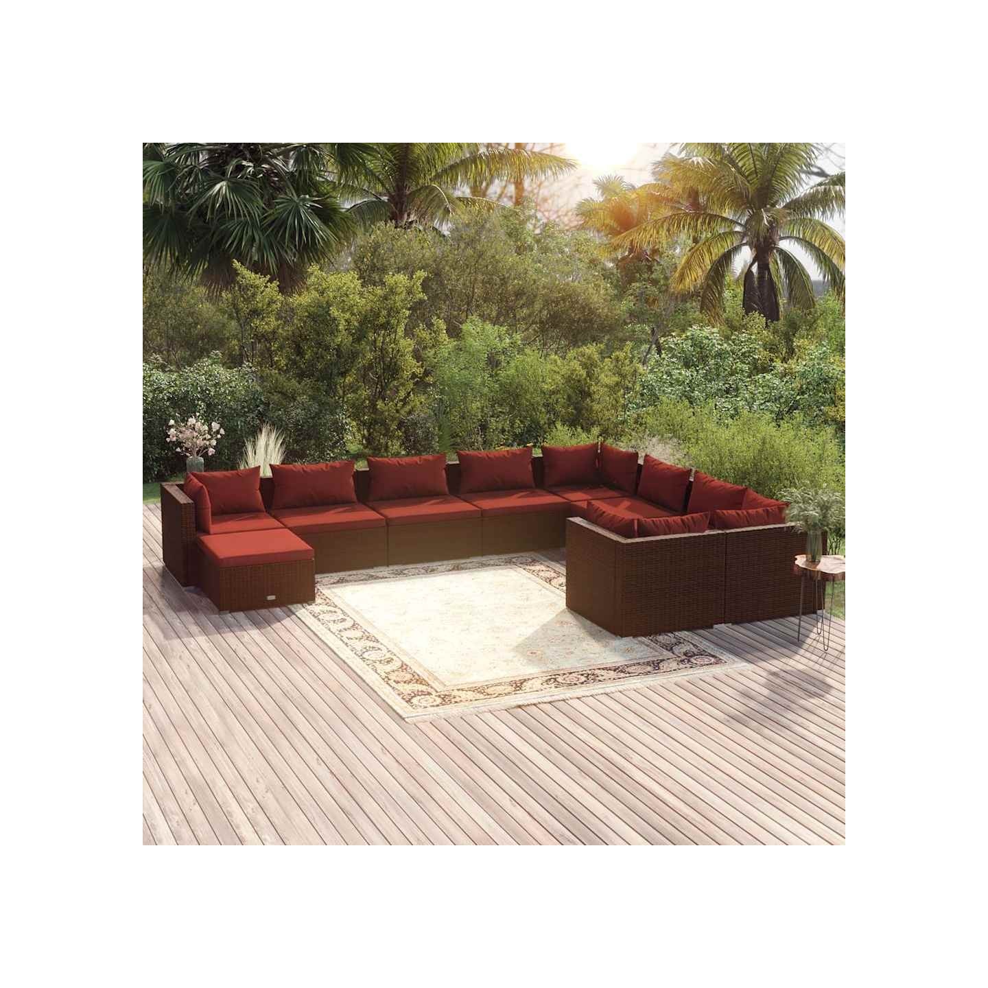 Salon de jardin 10 pcs avec coussins Résine tressée Marron