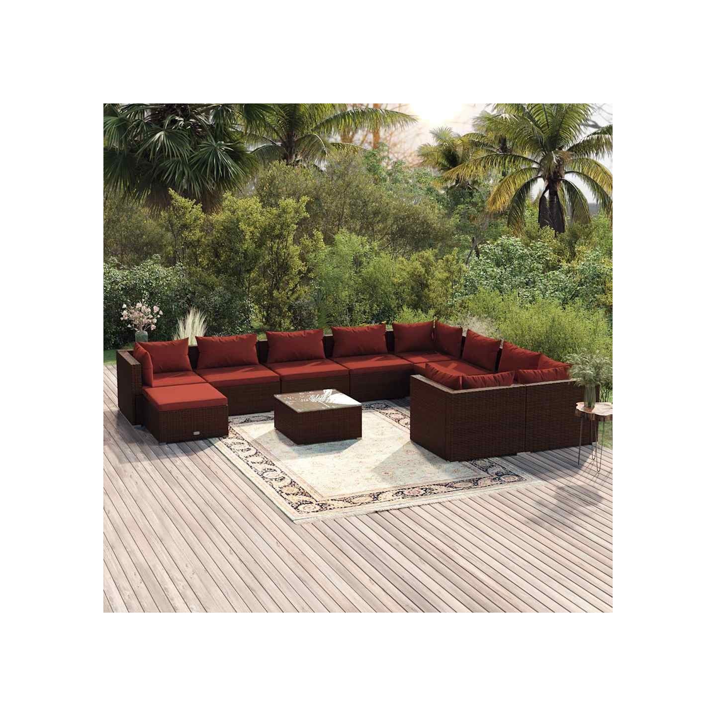 Salon de jardin 11 pcs avec coussins Résine tressée Marron