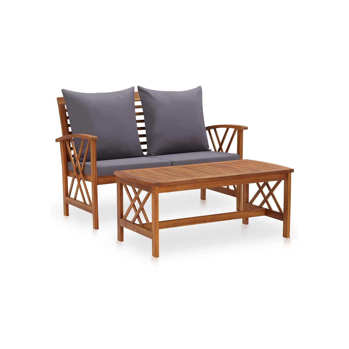 Salon de jardin 2 pcs avec coussins bois d'acacia solide