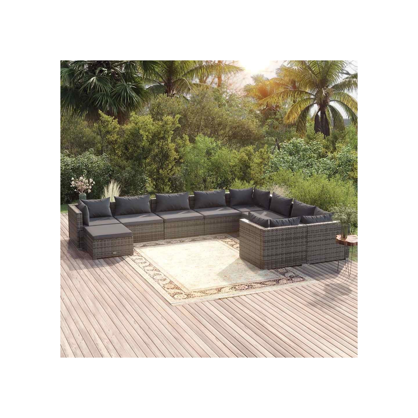 Salon de jardin 10 pcs avec coussins Résine tressée Gris