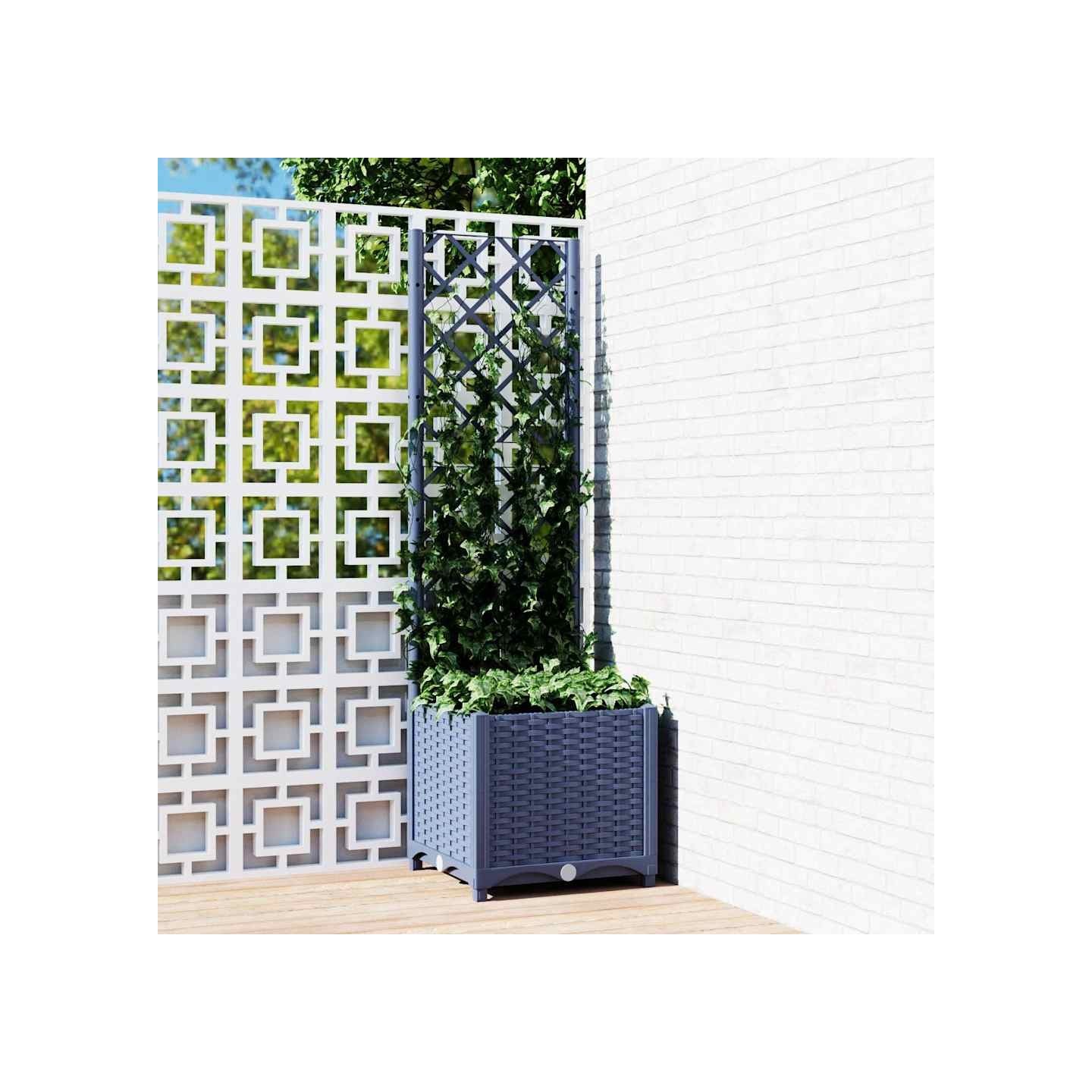 Jardinière de jardin avec treillis Bleu Gris 40x40x136 cm PP