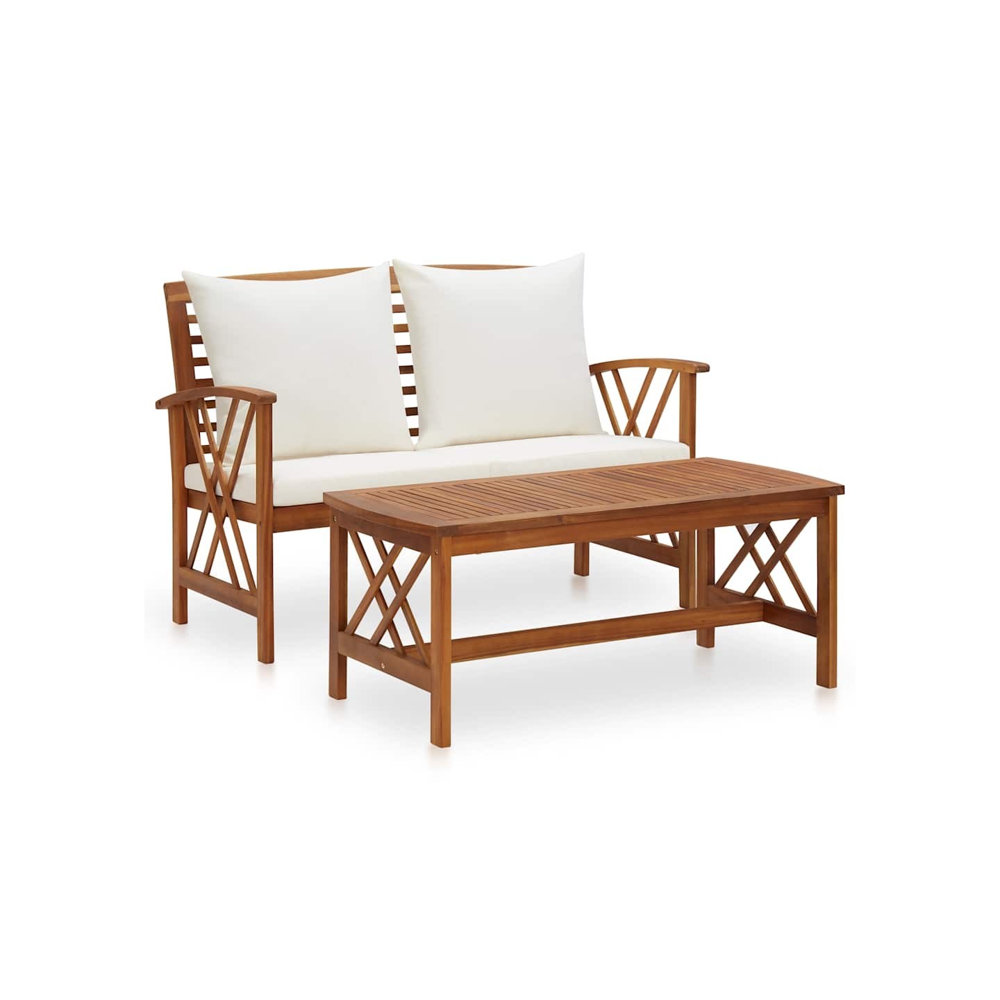 Salon de jardin 2 pcs avec coussins bois d'acacia solide