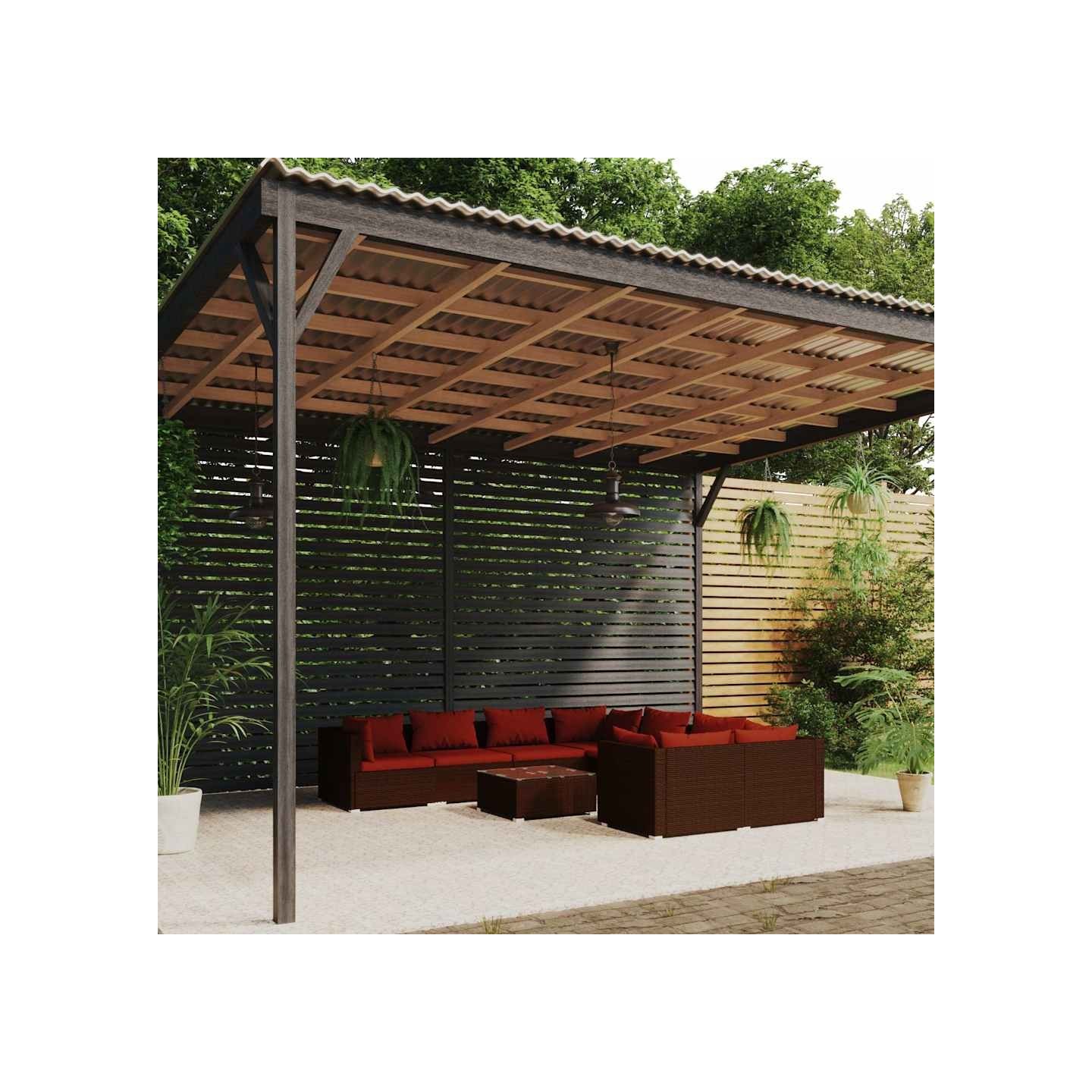 Salon de jardin 9 pcs avec coussins Résine tressée Marron