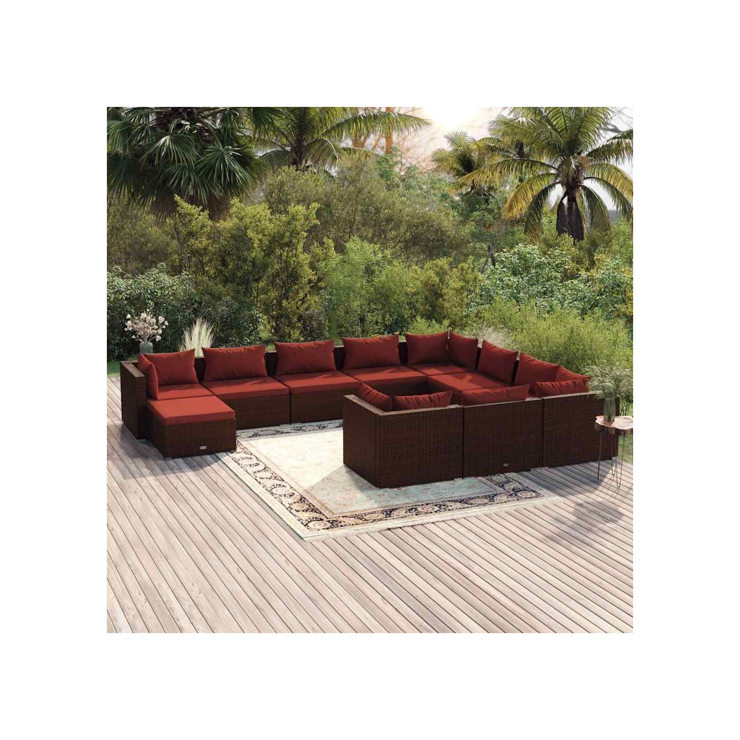 Salon de jardin 11 pcs avec coussins Résine tressée Marron