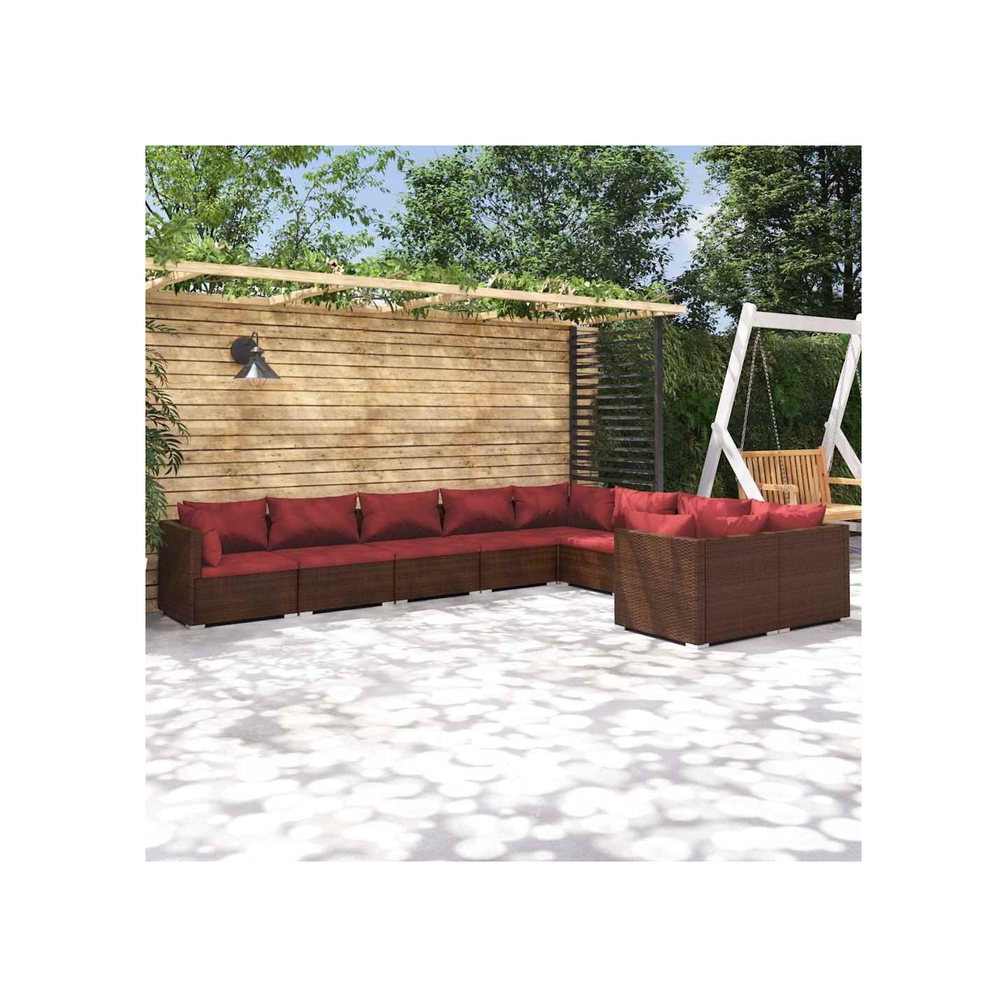 Salon de jardin 9 pcs avec coussins Résine tressée Marron