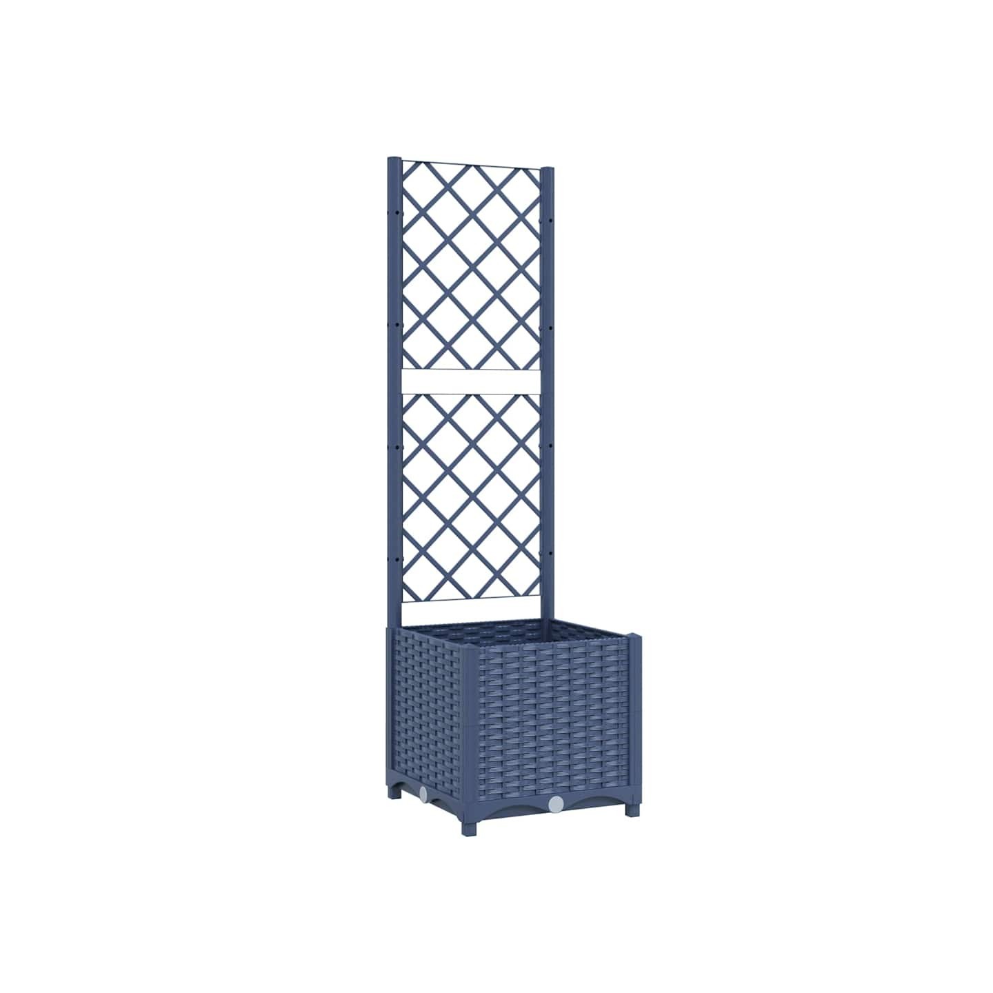 Jardinière de jardin avec treillis Bleu Gris 40x40x136 cm PP