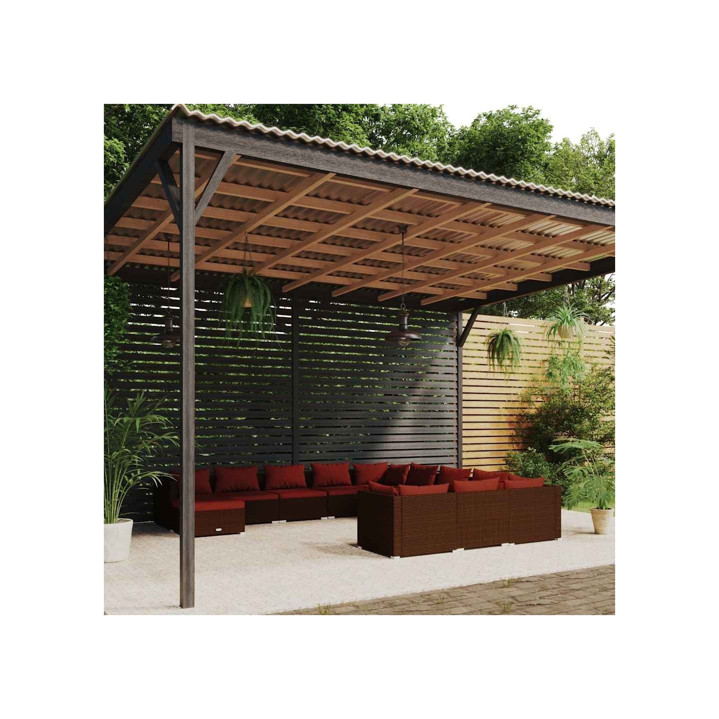 Salon de jardin 12 pcs avec coussins Résine tressée Marron