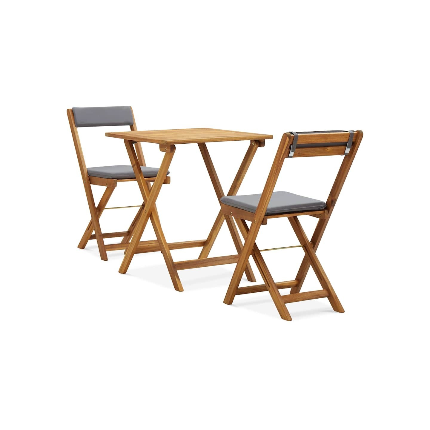 Ensemble de bistro pliable 3 pcs et coussins bois acacia solide