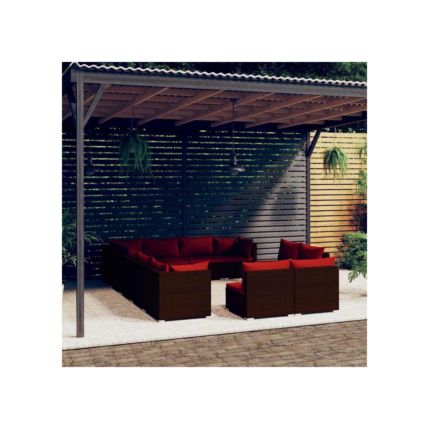 Salon de jardin 12 pcs avec coussins Marron Résine tressée