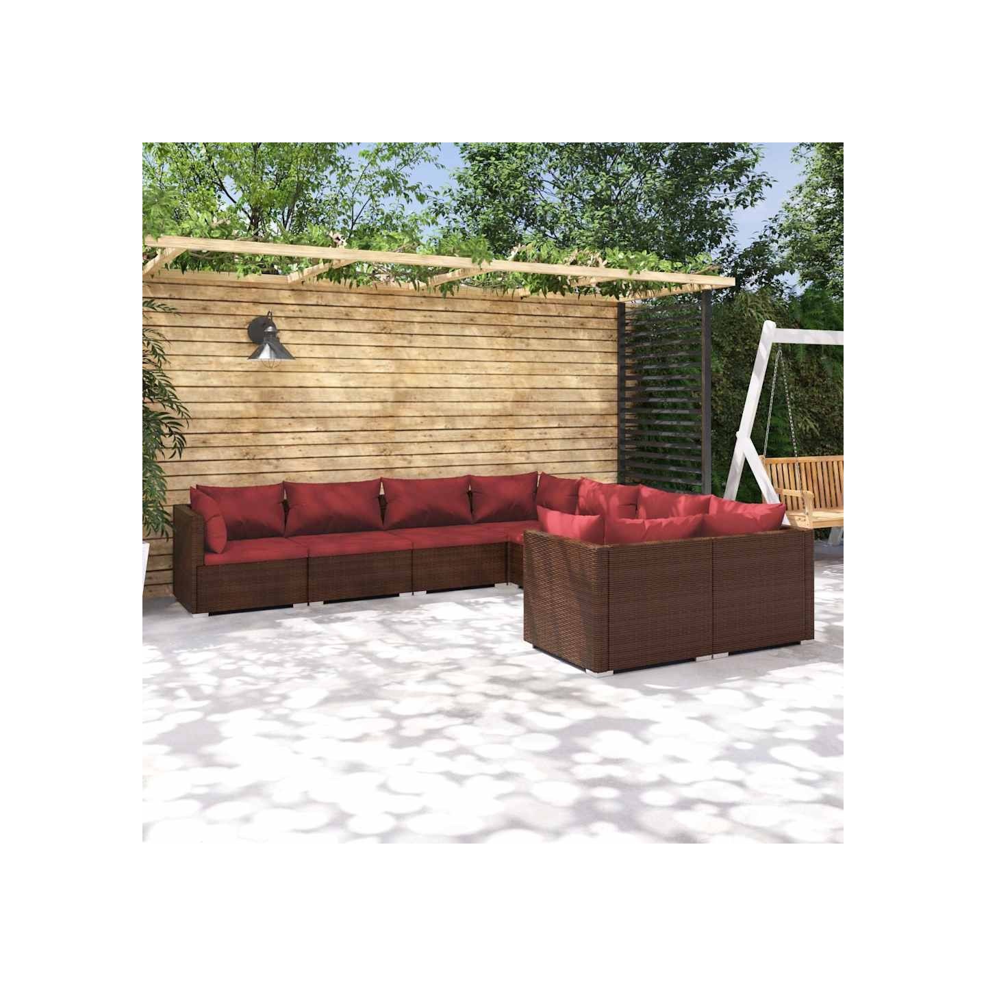 Salon de jardin 8 pcs avec coussins Résine tressée Marron