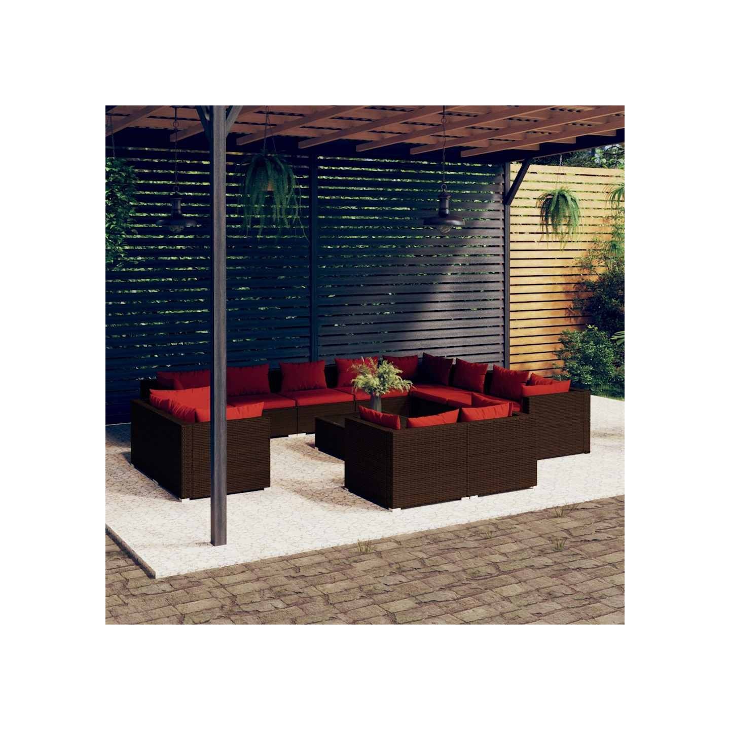 Salon de jardin 13 pcs avec coussins Marron Résine tressée