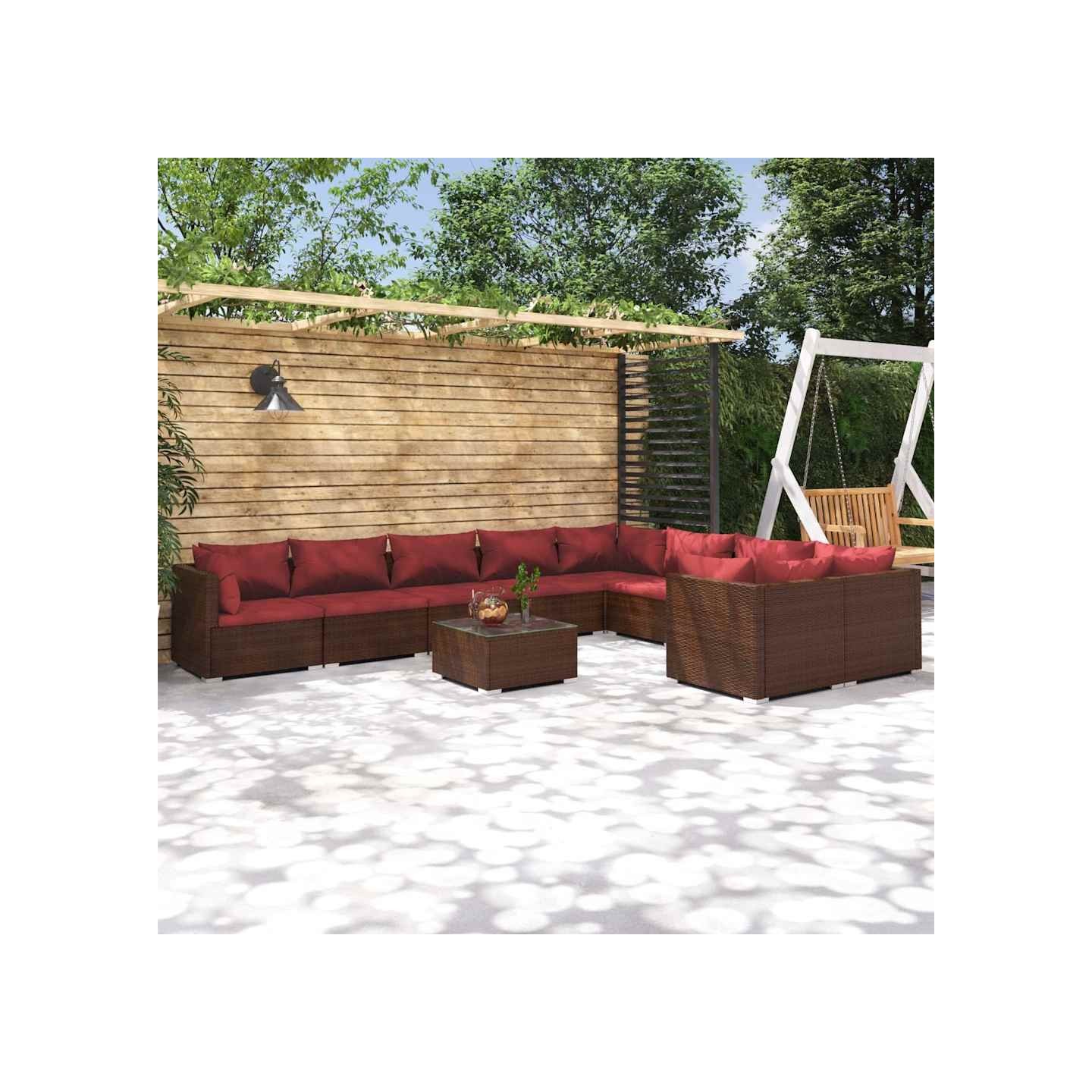 Salon de jardin 10 pcs avec coussins Résine tressée Marron