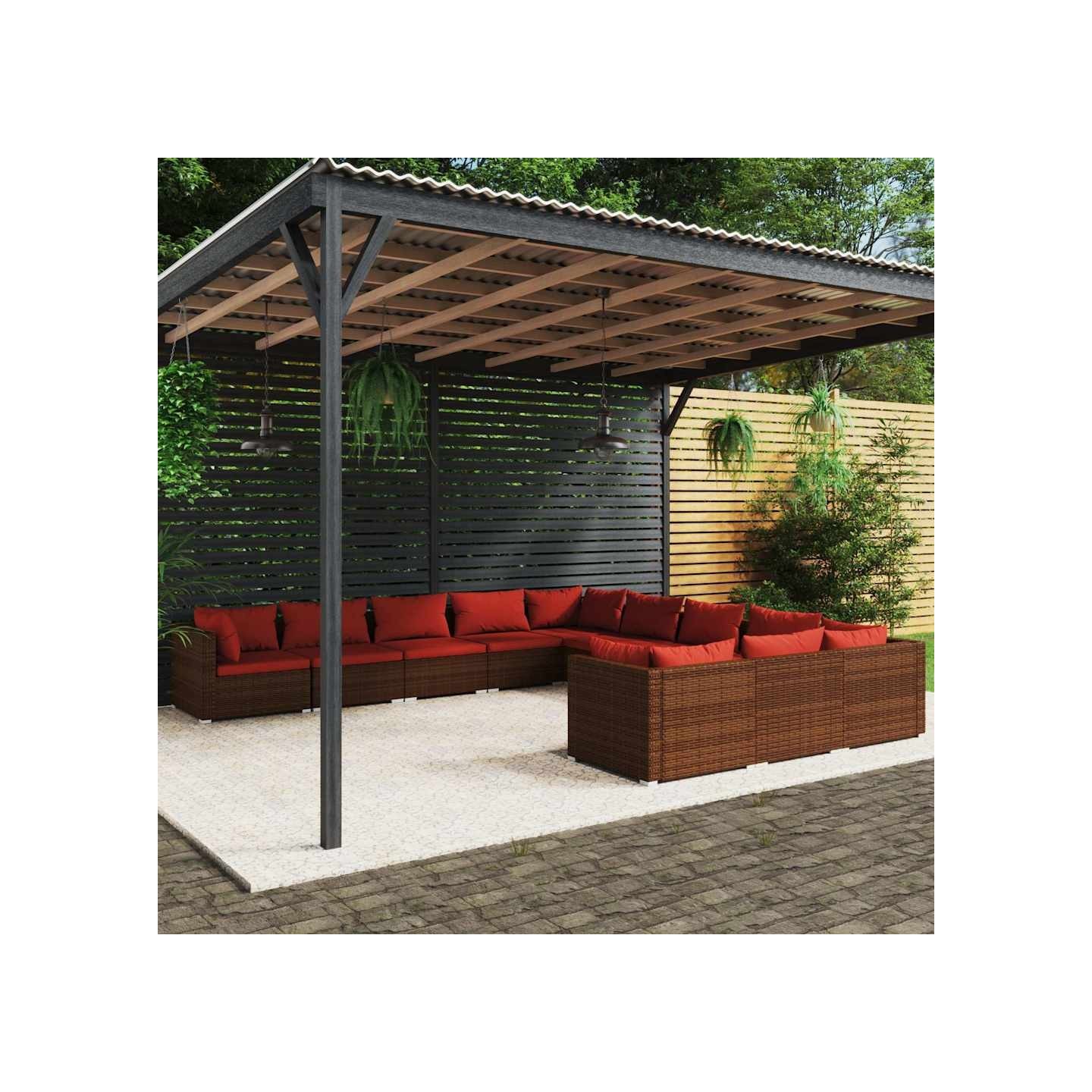 Salon de jardin 11 pcs avec coussins Résine tressée Marron