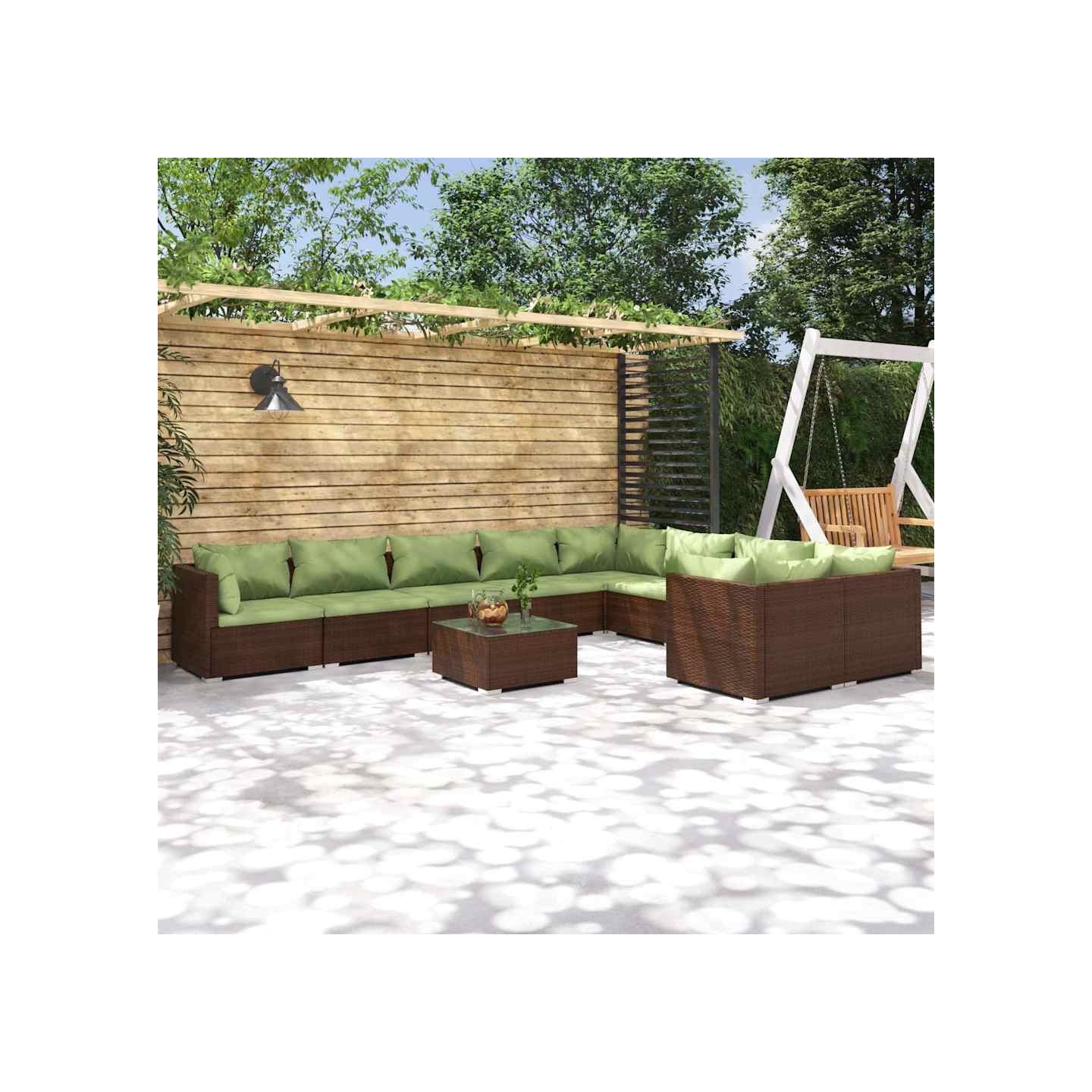 Salon de jardin 10 pcs avec coussins Résine tressée Marron