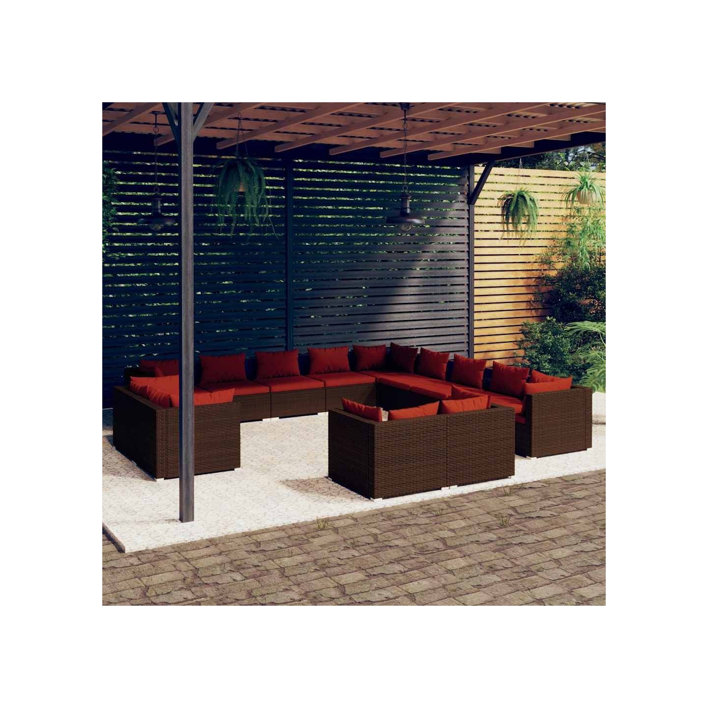 Salon de jardin 13 pcs avec coussins Marron Résine tressée
