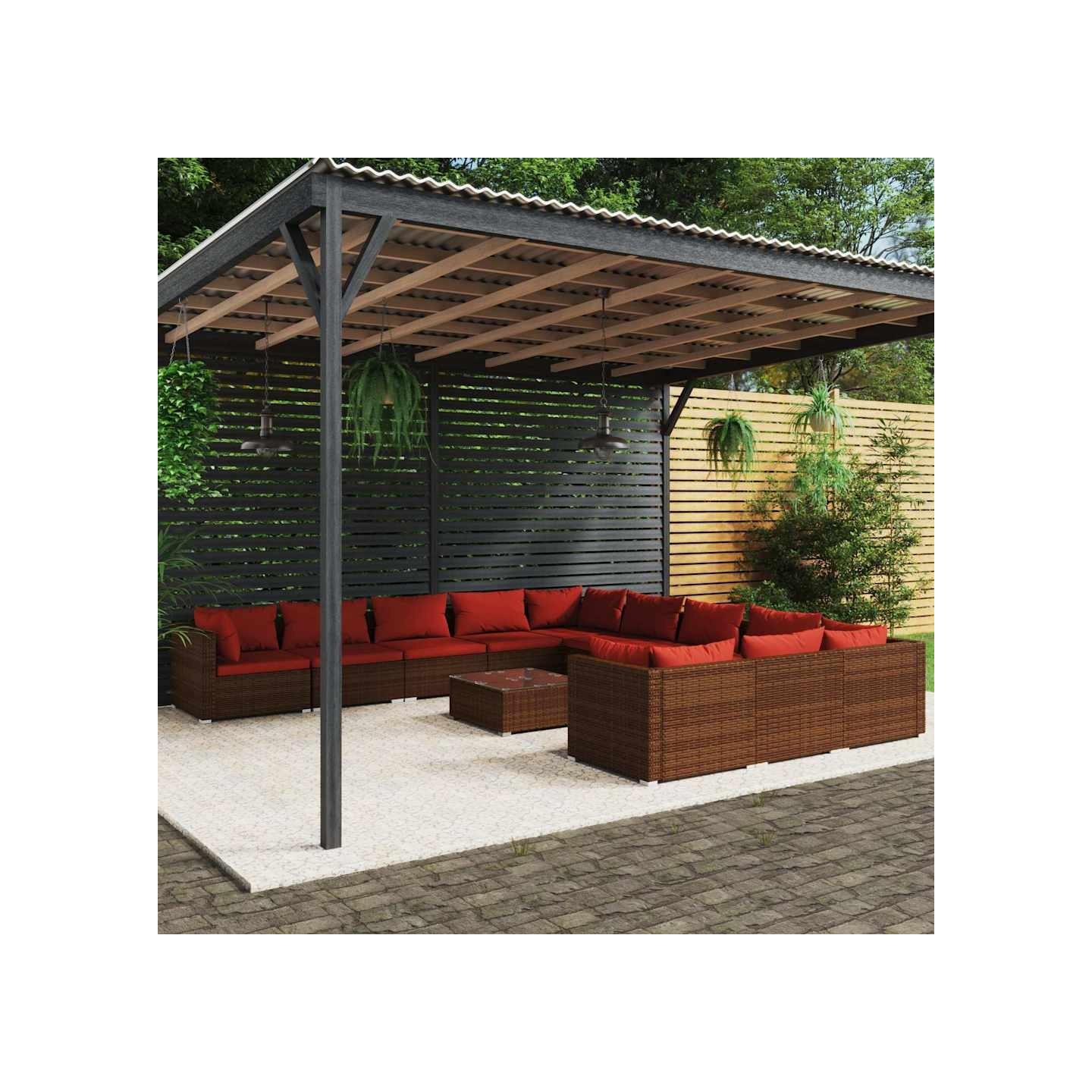 Salon de jardin 12 pcs avec coussins Résine tressée Marron
