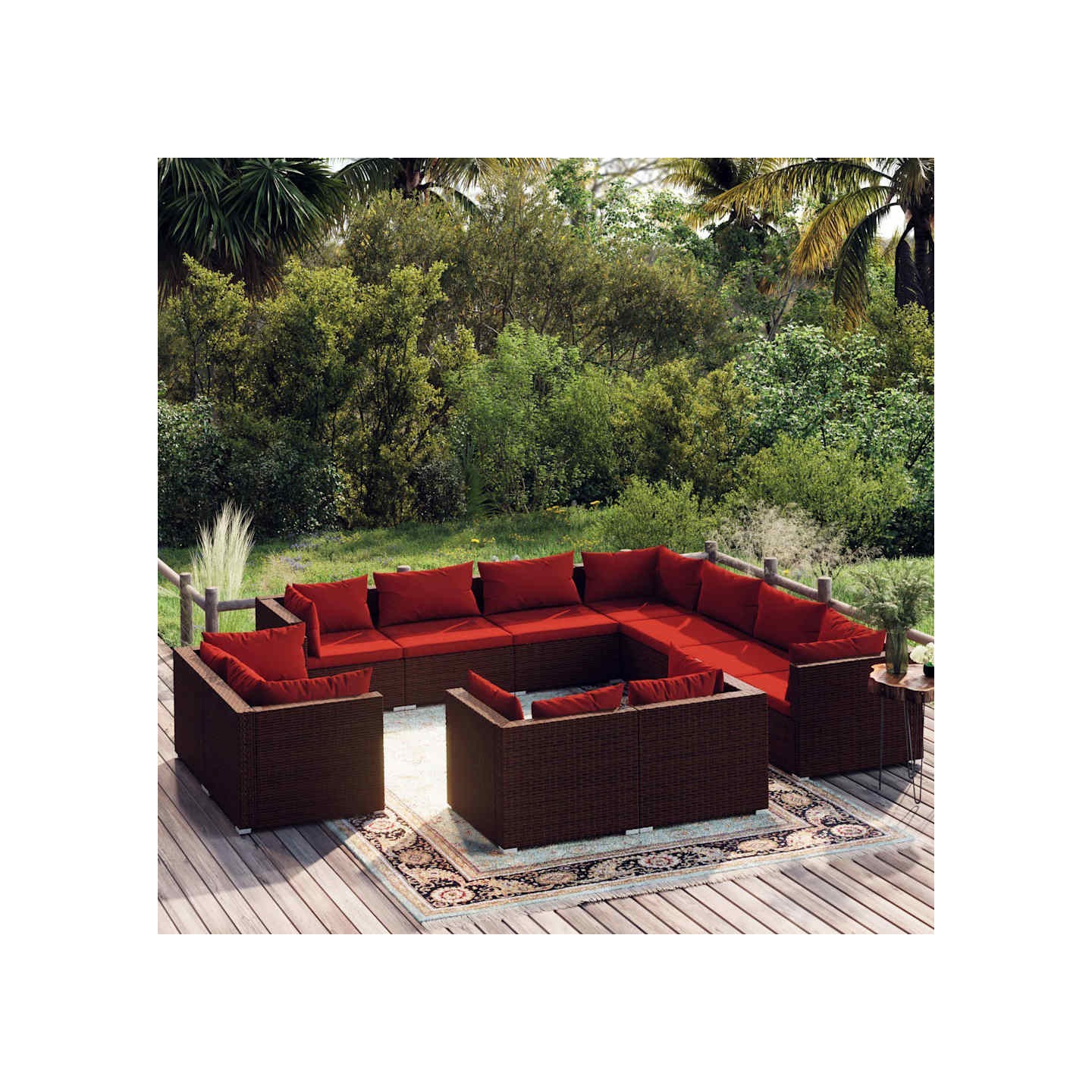 Salon de jardin 11 pcs avec coussins Marron Résine tressée