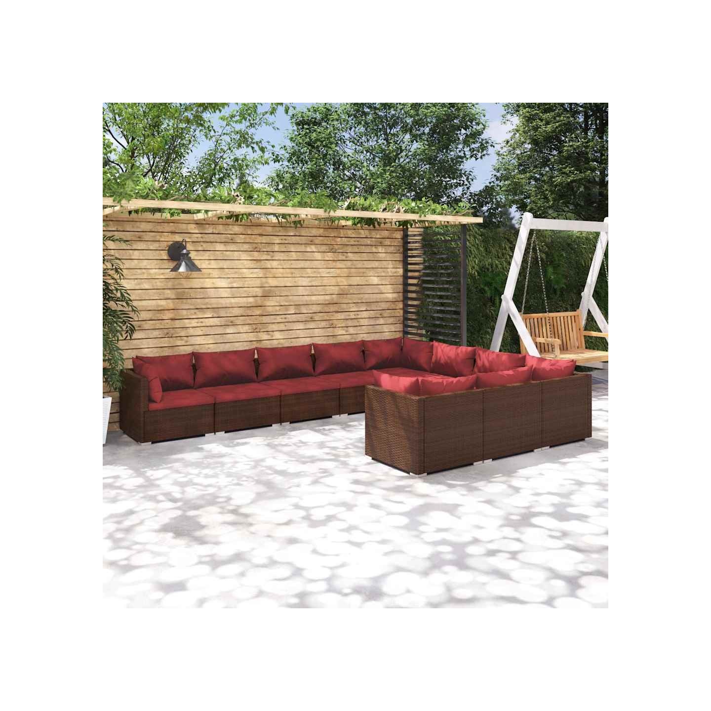 Salon de jardin 10 pcs avec coussins Résine tressée Marron