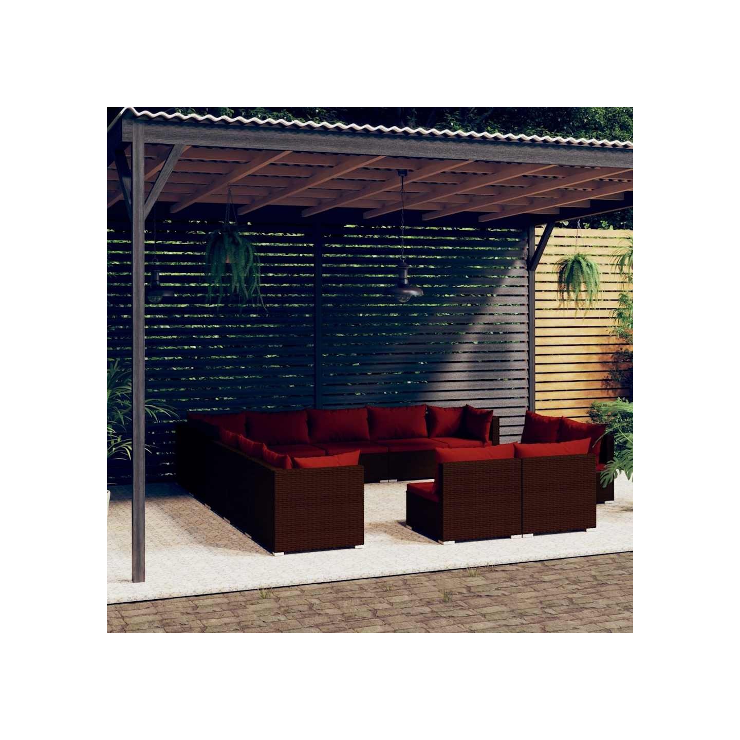 Salon de jardin 13 pcs avec coussins Marron Résine tressée
