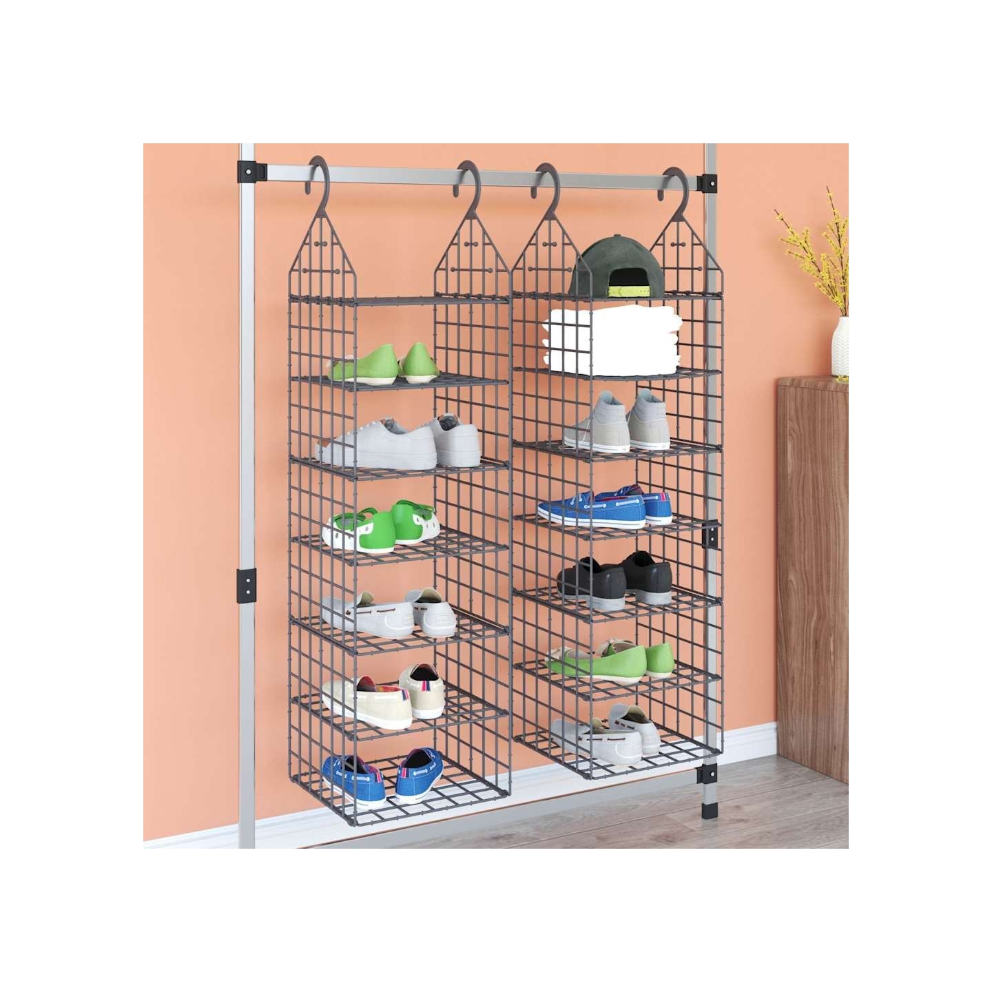 Organisateur de garde-robe suspendu avec 7 étagères 2 pcs