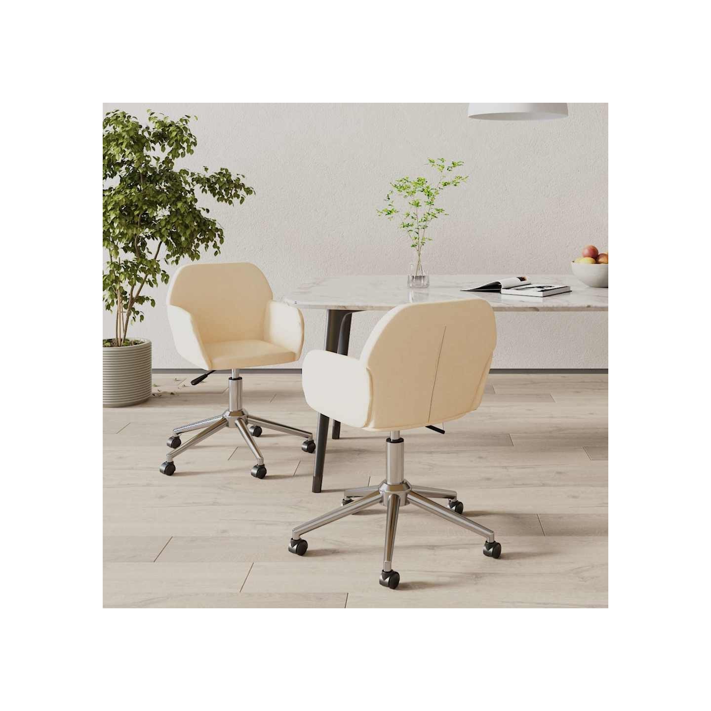 Chaises pivotantes à manger lot de 2 Crème Tissu
