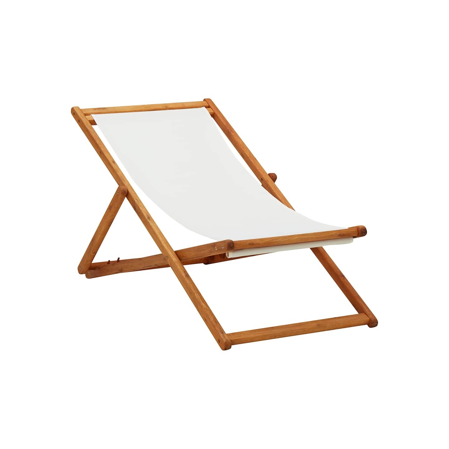 Chaise pliante en bois d'eucalyptus et tissu blanc crème