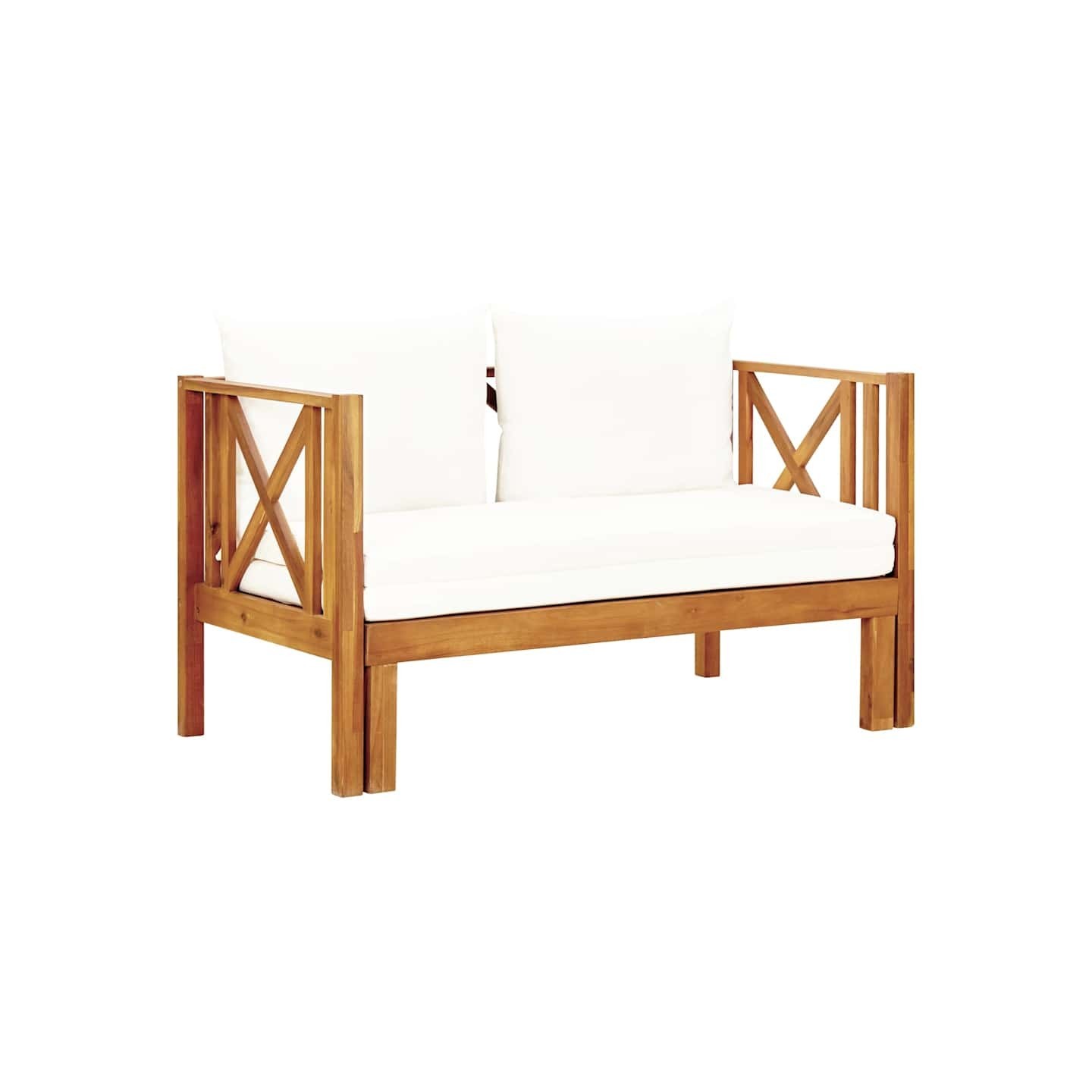 Banc de jardin 2 places et coussins 122 cm Bois d'acacia massif