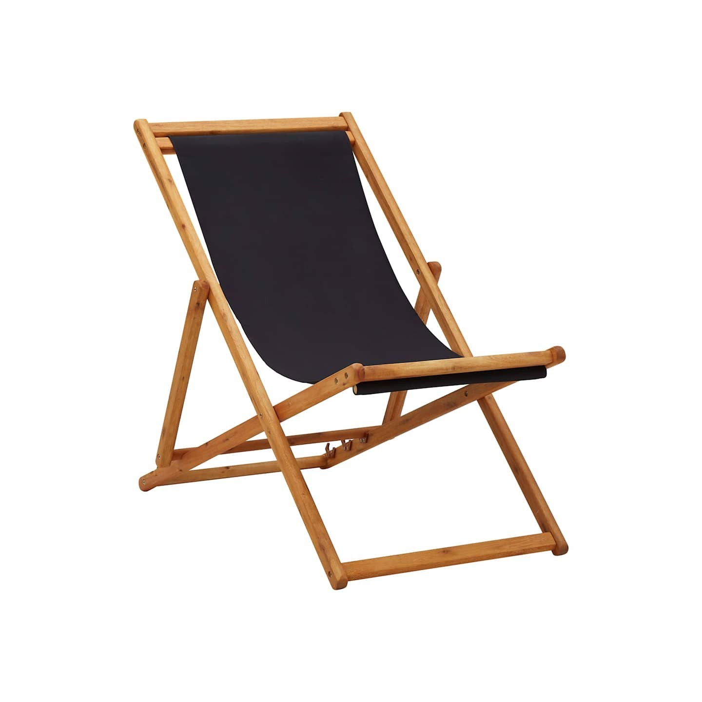 Chaise pliante en bois d'eucalyptus et tissu noir