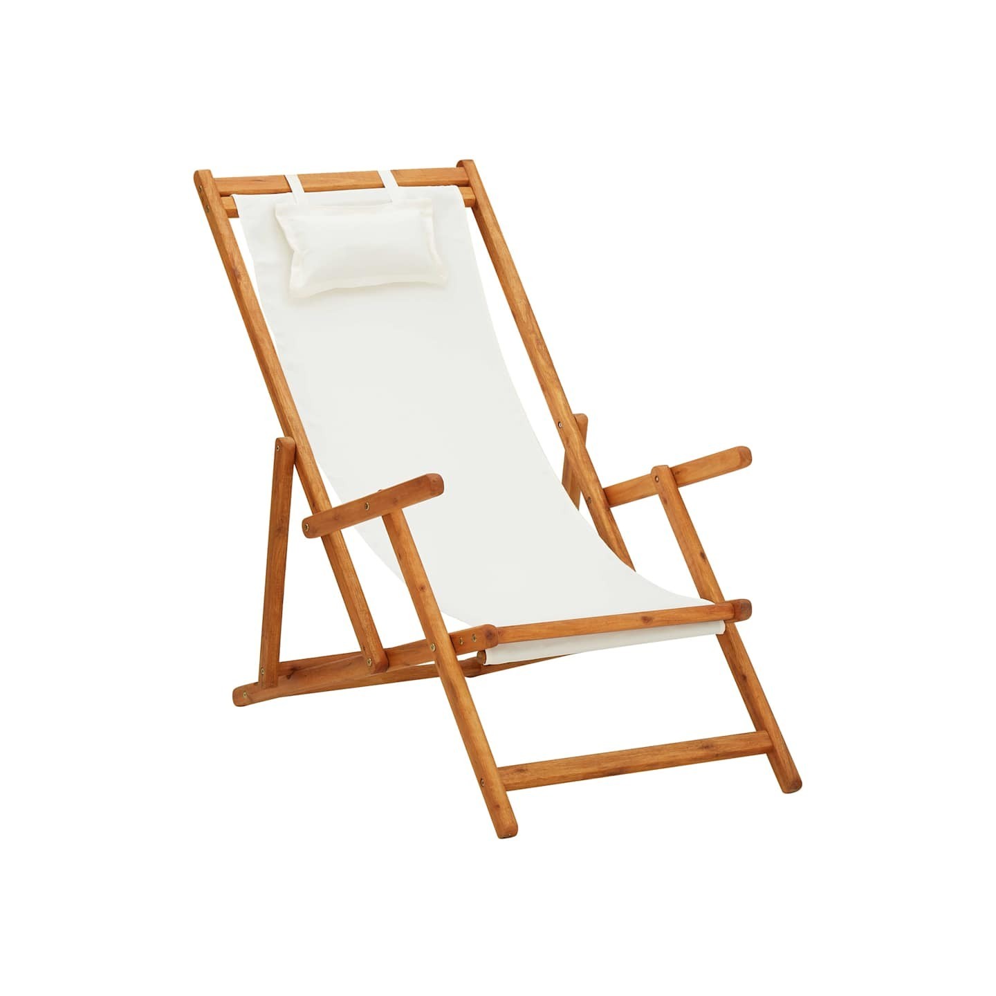 Chaise pliante en bois d'eucalyptus massif et tissu crème